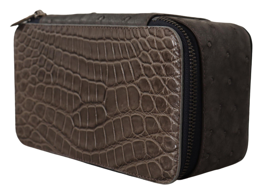 Dolce & Gabbana Graue Haut Leder Vanity Case Toilettenartikel Rasiertasche