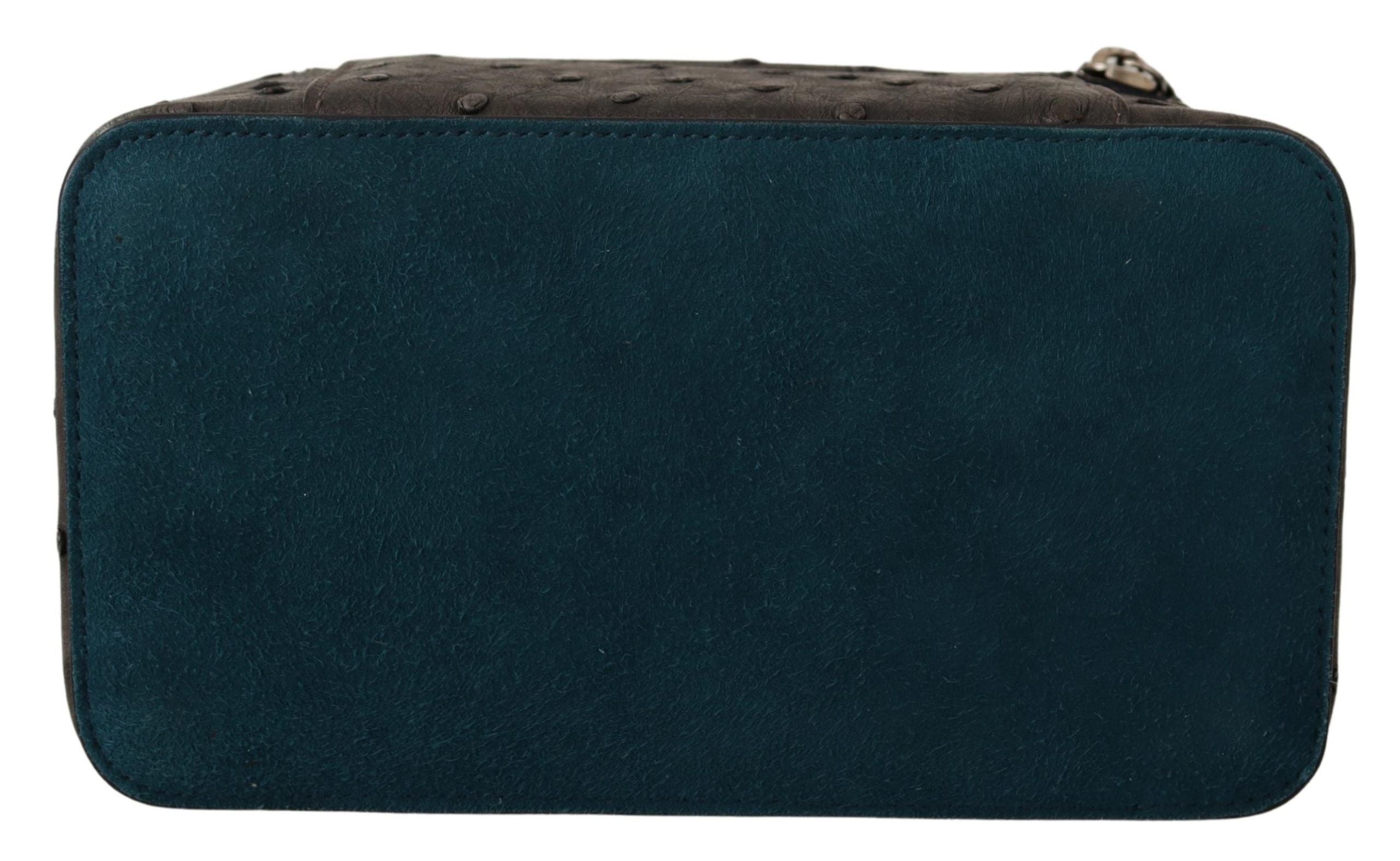 Dolce & Gabbana Graue Haut Leder Vanity Case Toilettenartikel Rasiertasche