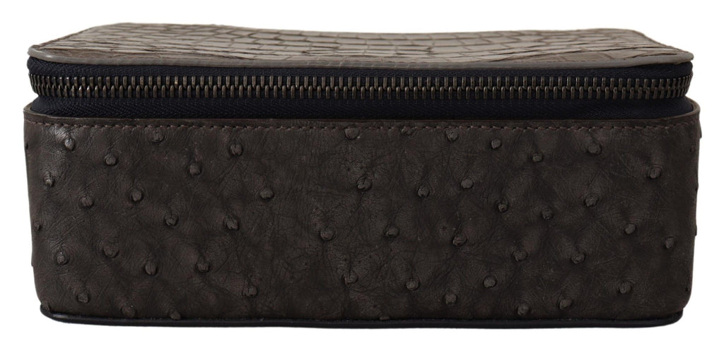 Dolce & Gabbana Graue Haut Leder Vanity Case Toilettenartikel Rasiertasche