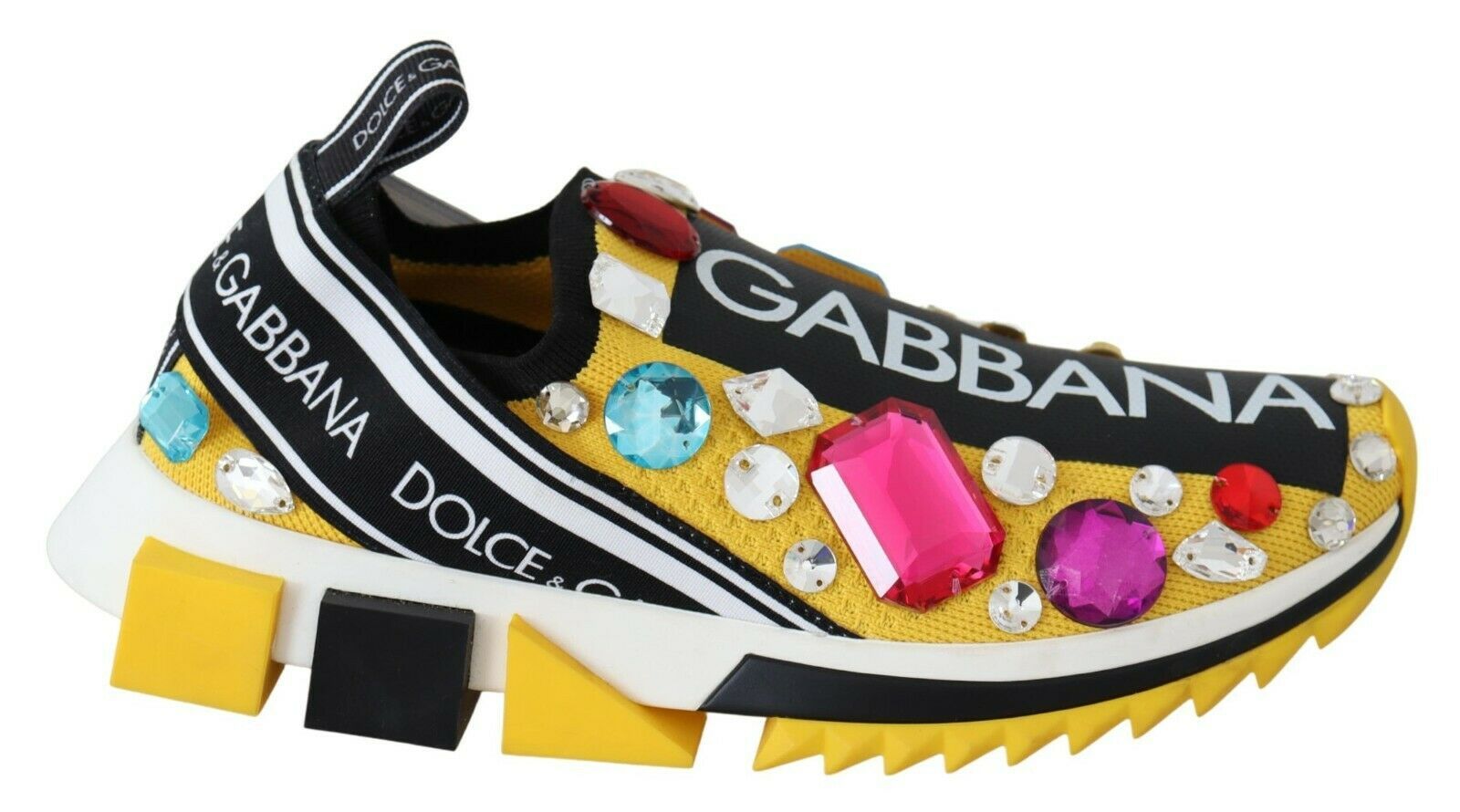 Dolce & Gabbana Gelb Multicolor Kristalle Turnschuhe Schuhe