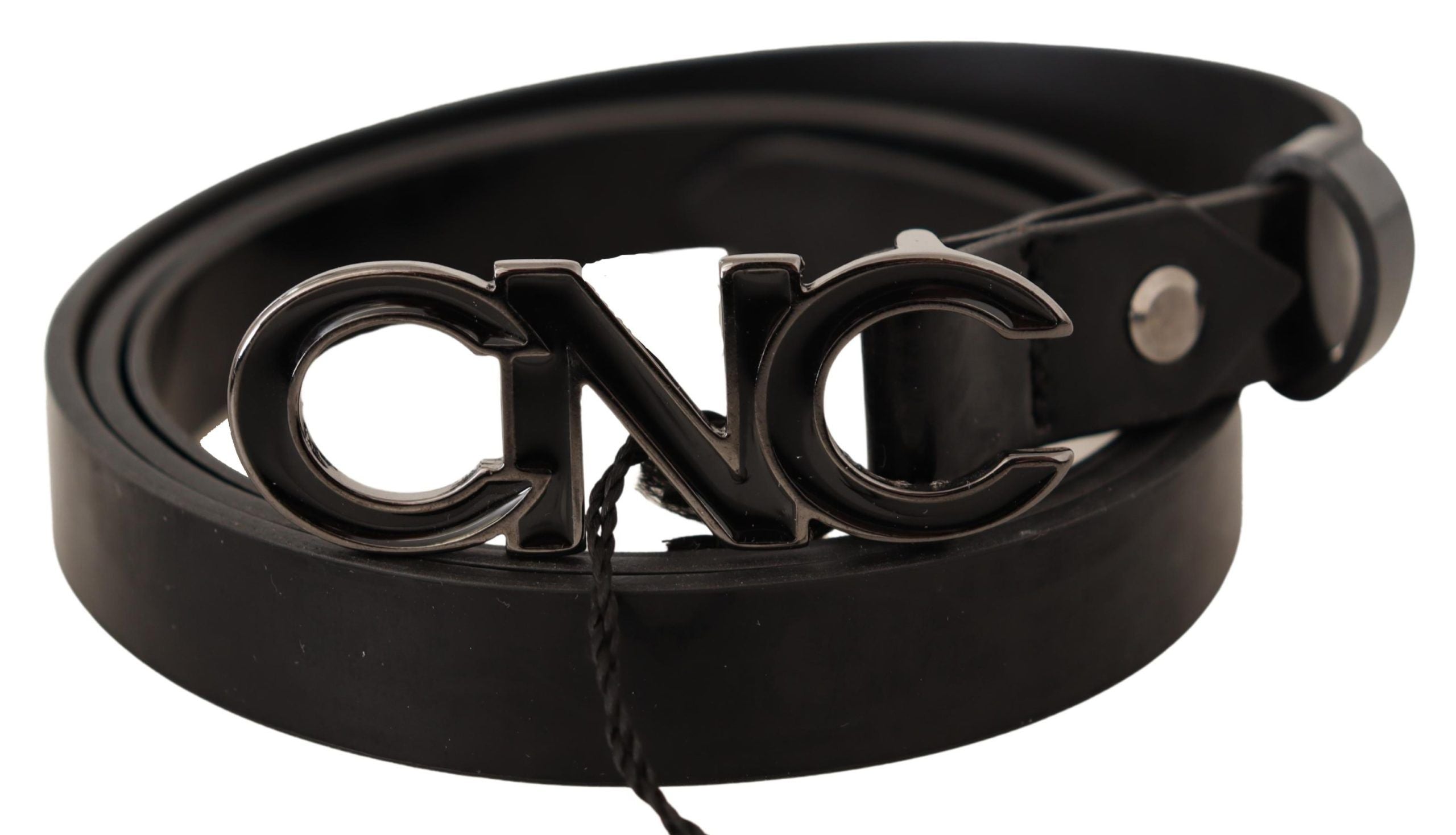 Costume National Schwarzer Leder Brief Logo Schnalle Gürtel