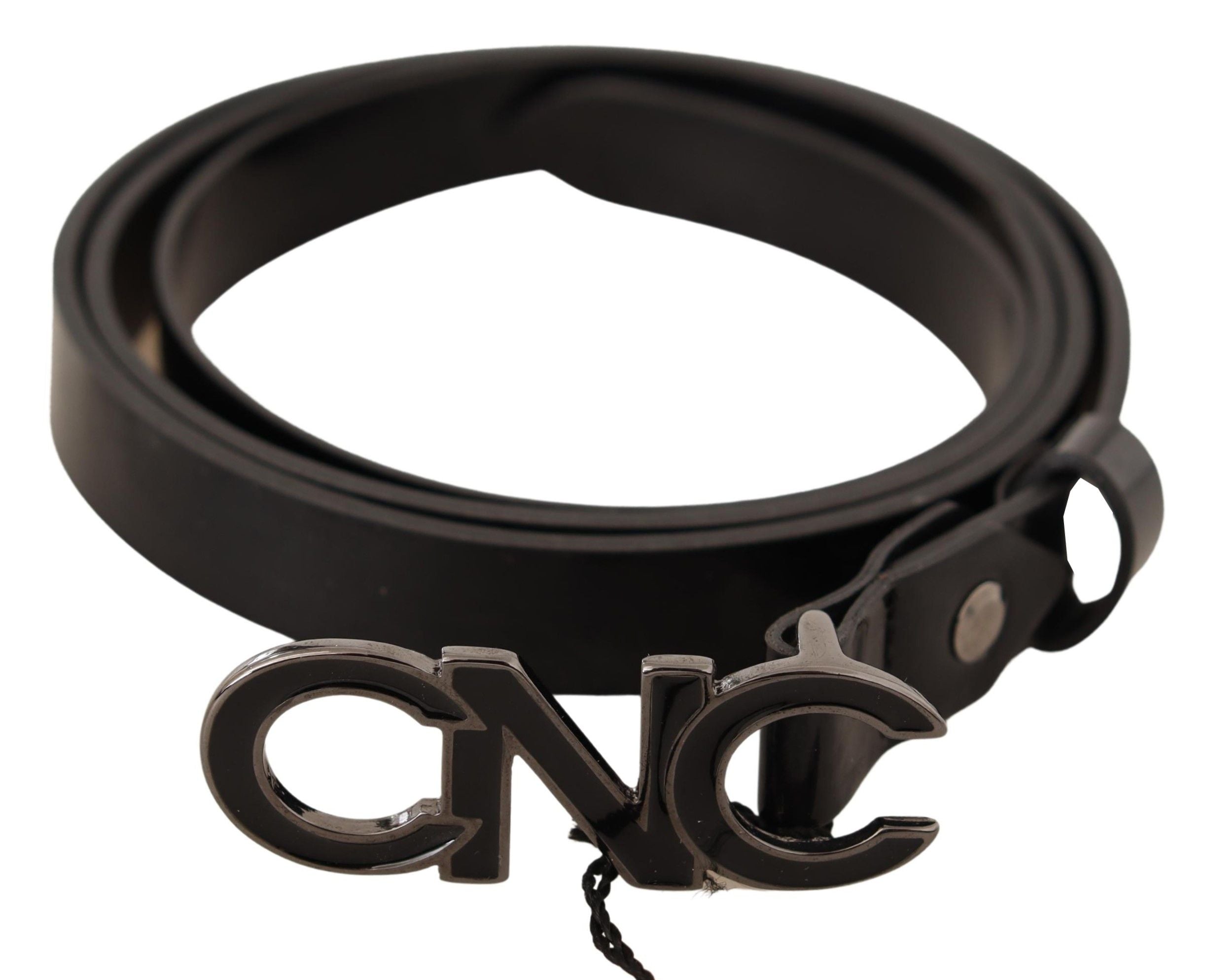 Costume National Schwarzer Leder Brief Logo Schnalle Gürtel