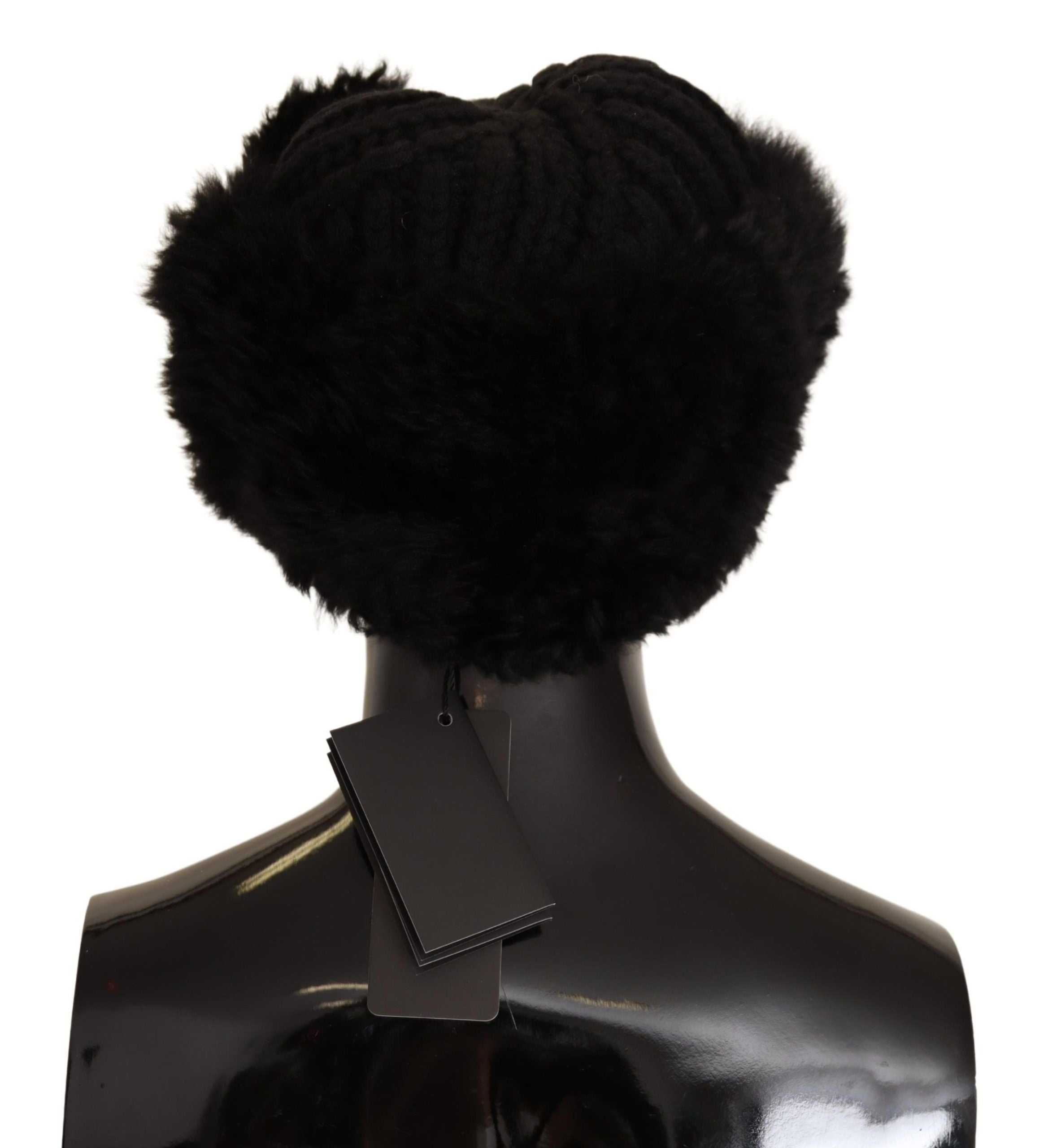 Dolce & Gabbana Schwarzer Kaschmir Pelz Frauen Beanie Frauen Hut