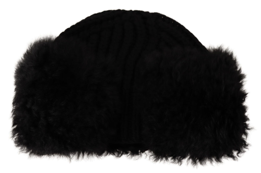 Dolce & Gabbana Schwarzer Kaschmir Pelz Frauen Beanie Frauen Hut