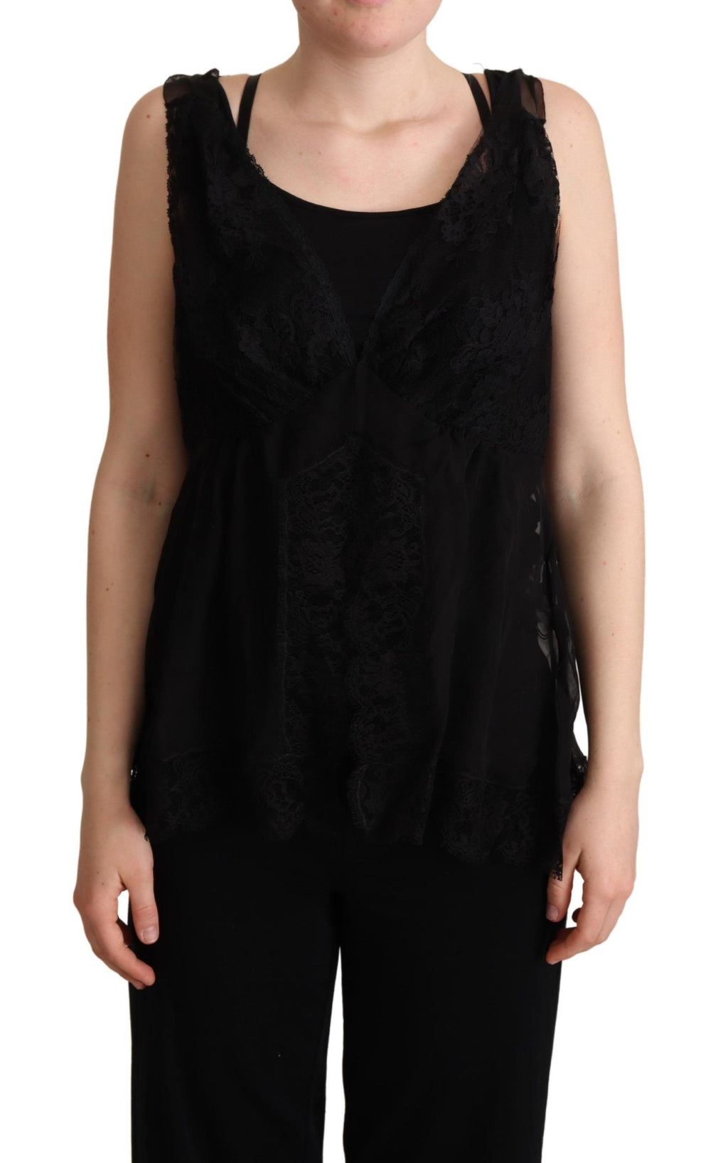 Dolce & Gabbana Schwarzes Seiden-Spitzen-Camisole-Top