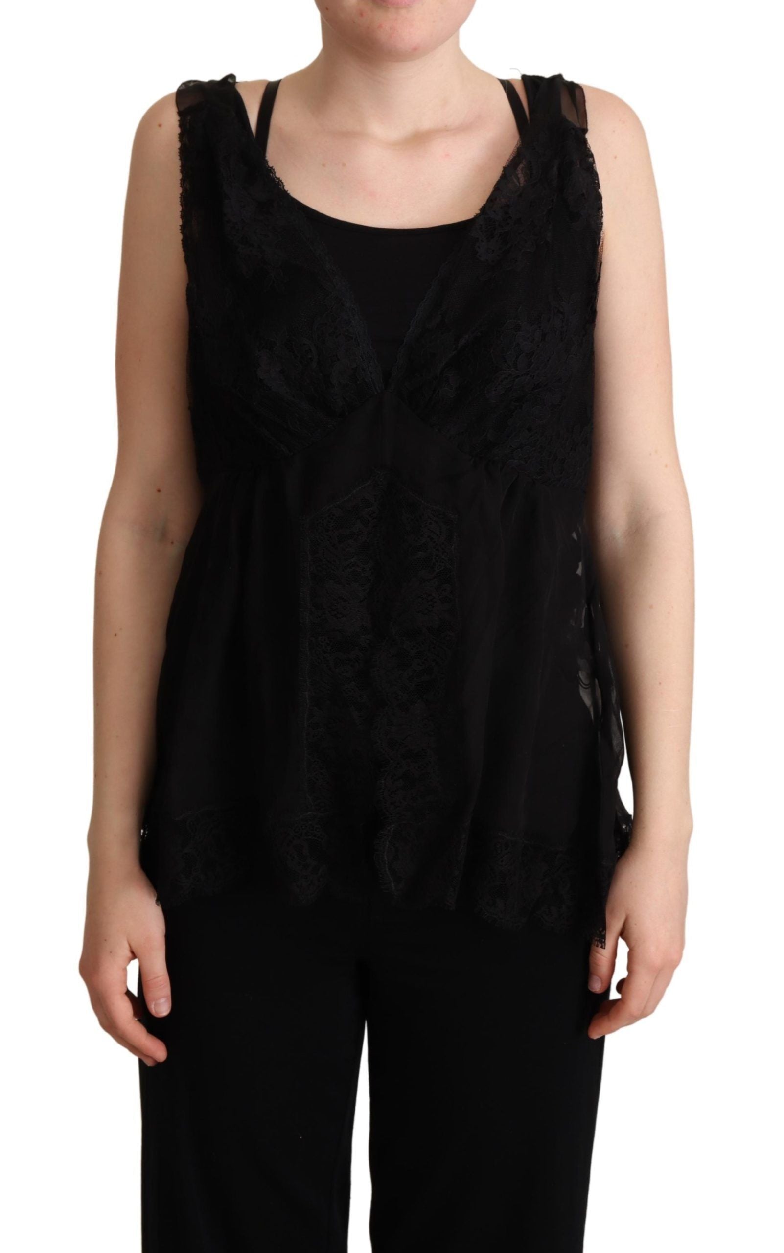 Dolce & Gabbana Schwarzes Seiden-Spitzen-Camisole-Top