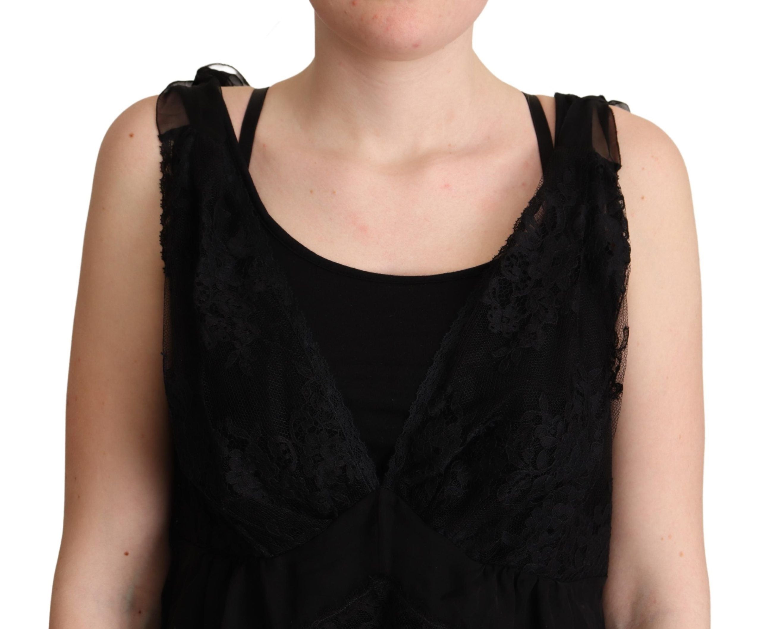 Dolce & Gabbana Schwarzes Seiden-Spitzen-Camisole-Top