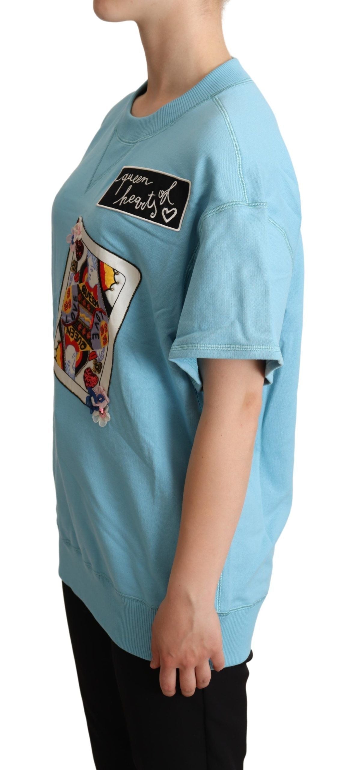 Dolce & Gabbana Blaues Königin der Herzen Karte Pullover-T-Shirt