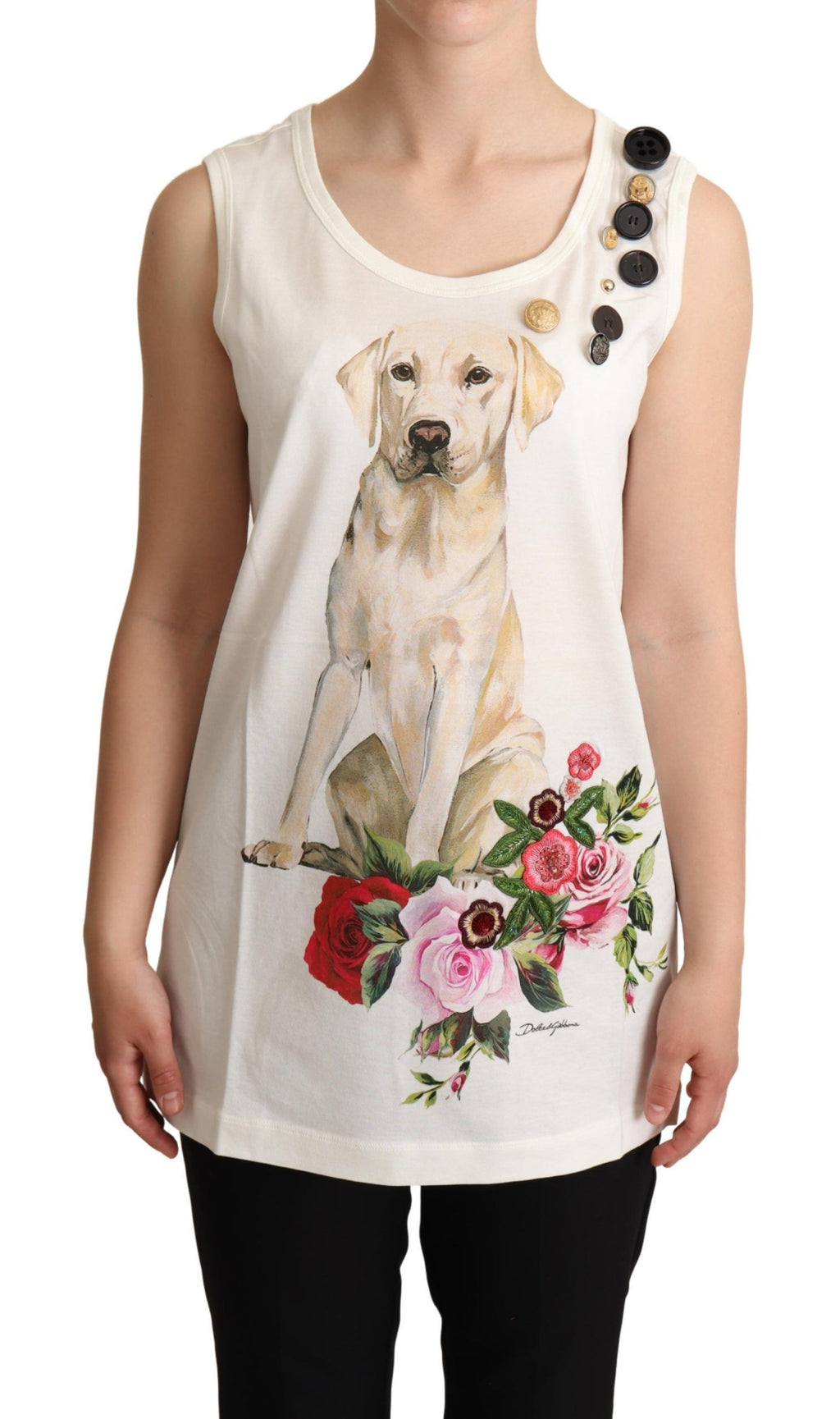 Dolce & Gabbana Weißes T-Shirt mit Blumendruck und Verzierungen für den Hund