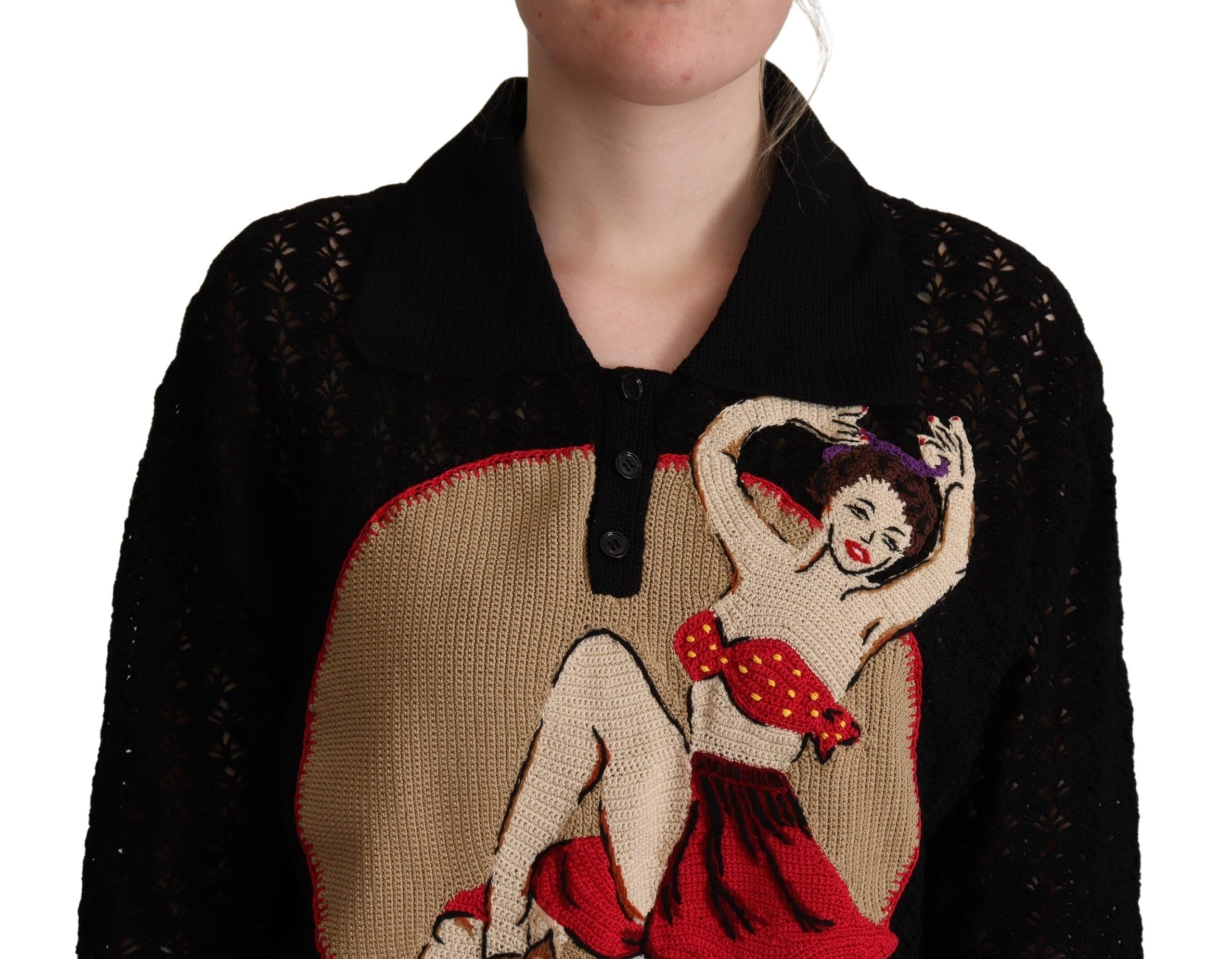 Dolce & Gabbana Schwarzer bestickter Baumwollpullover aus Strick