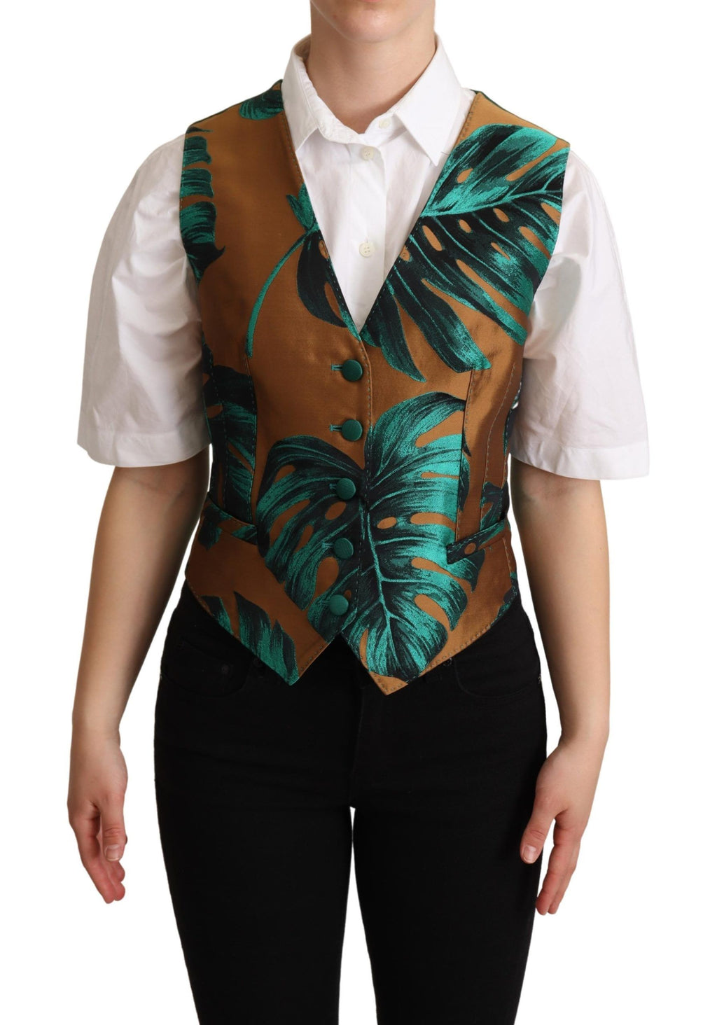 Dolce & Gabbana Elegante grüne Weste mit Blattdruck