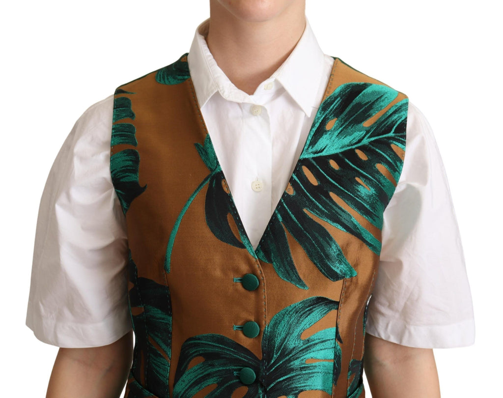 Dolce & Gabbana Elegante grüne Weste mit Blattdruck