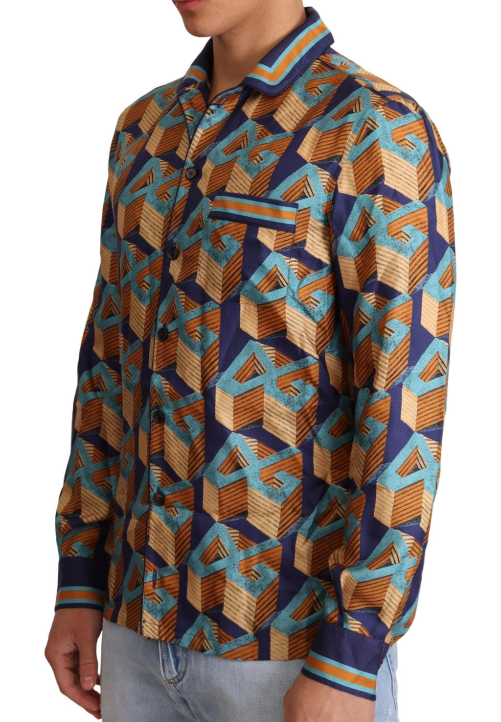 Dolce & Gabbana Multicolor DG Logo Seide Herren Top Shirt