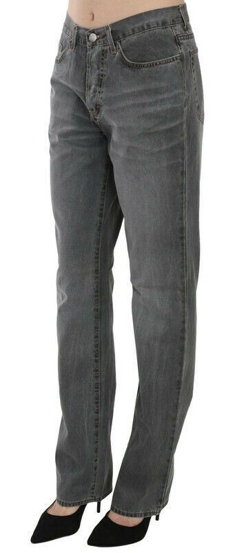 Just Cavalli Graue gewaschene Mid Waist Straight Denim Pants Jeans