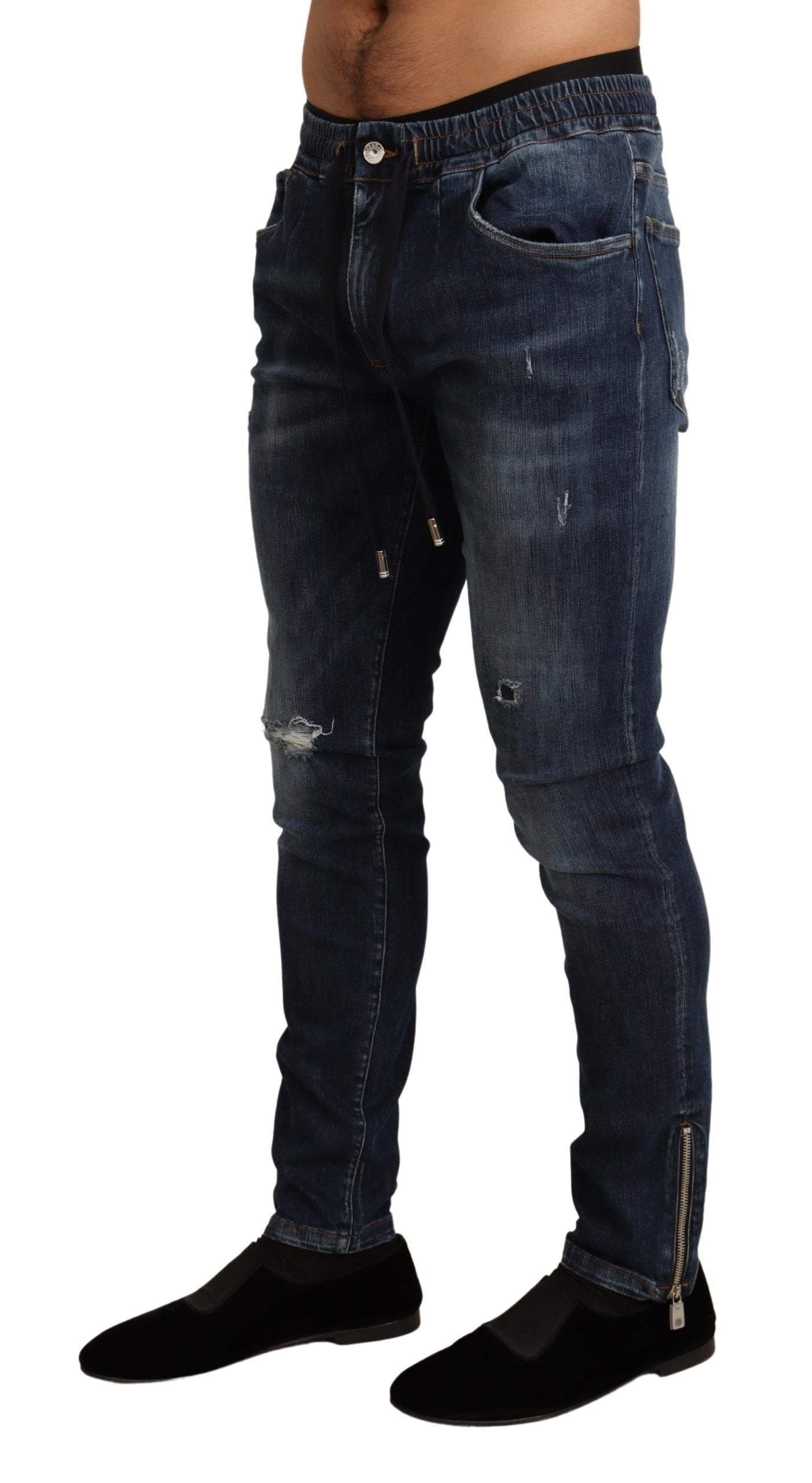 Dolce & Gabbana Blaue Baumwoll-Stretch-Jeans aus zerrissenem Denim