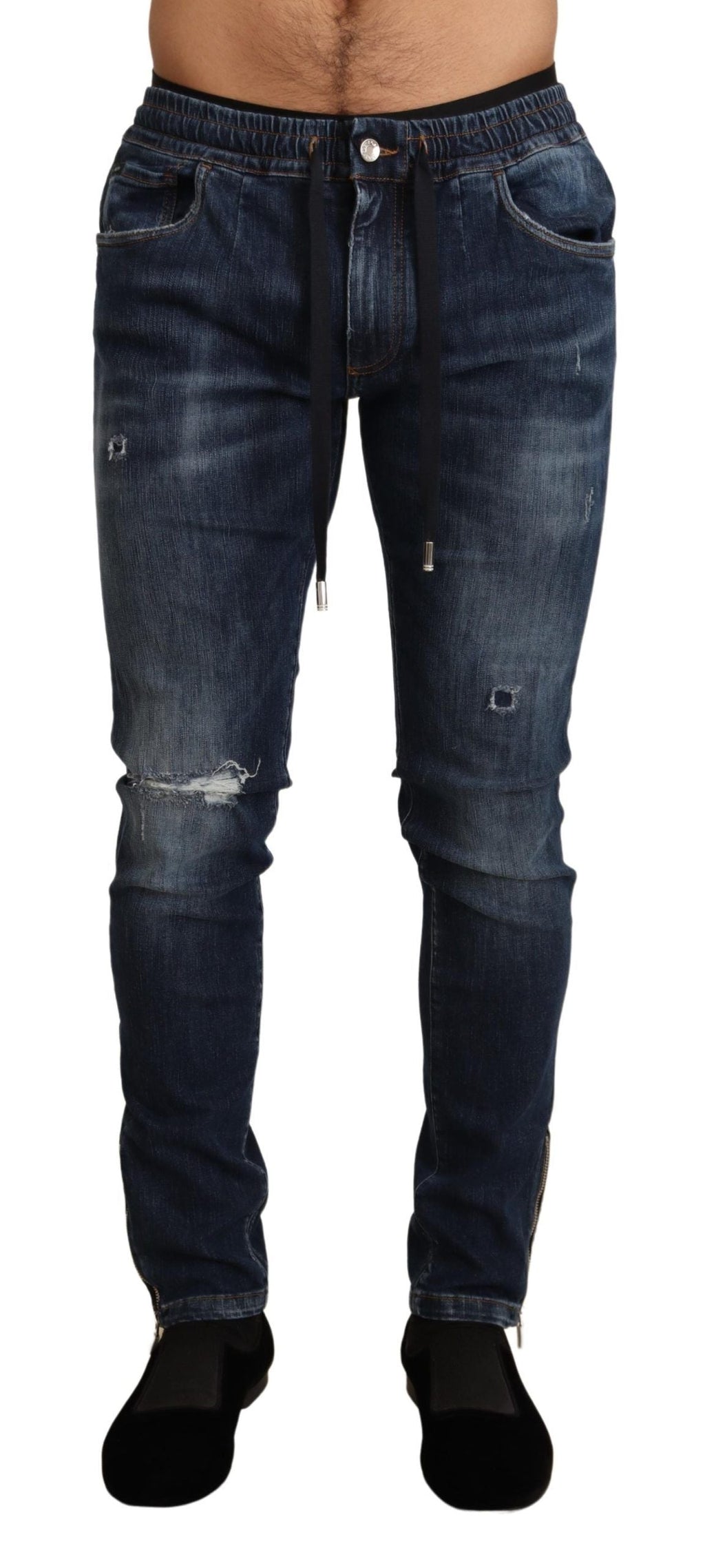 Dolce & Gabbana Blaue Baumwoll-Stretch-Jeans aus zerrissenem Denim