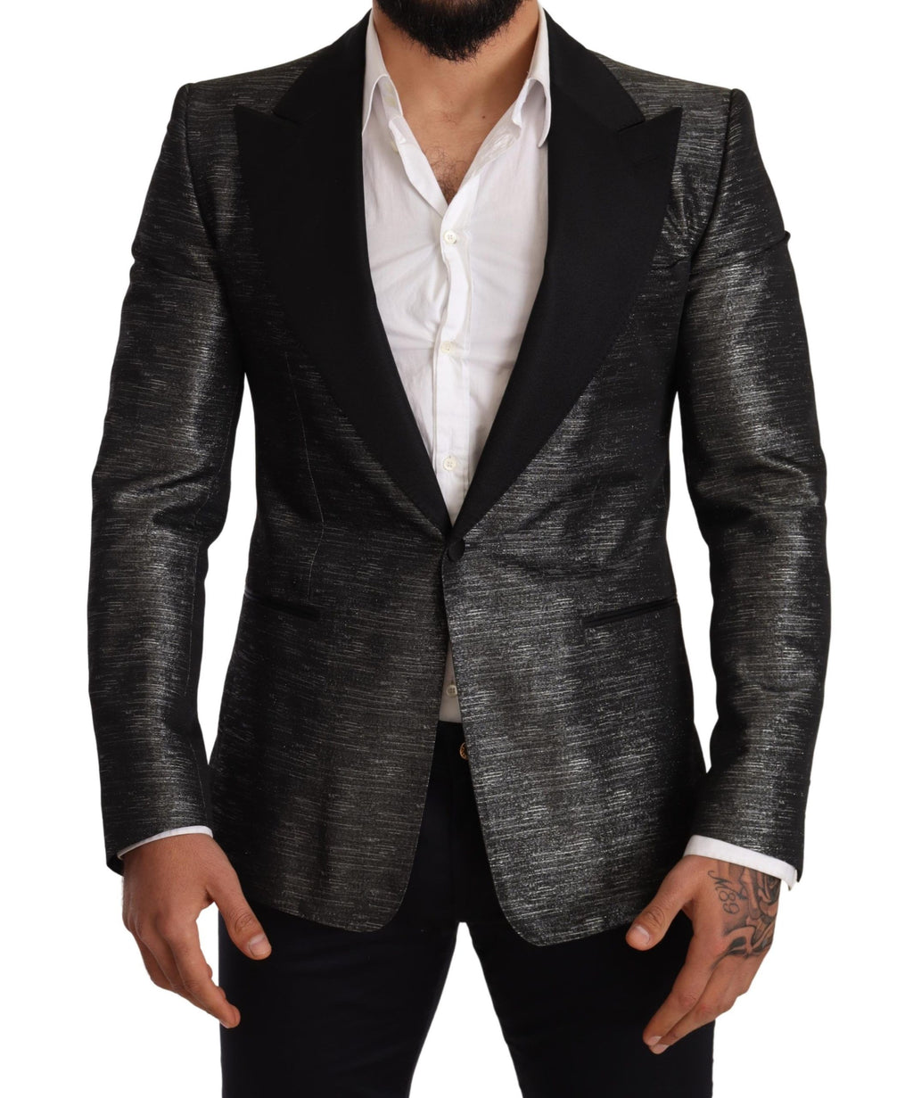 Dolce & Gabbana Grauer Metallic-Schwarzer Smoking-Blazer