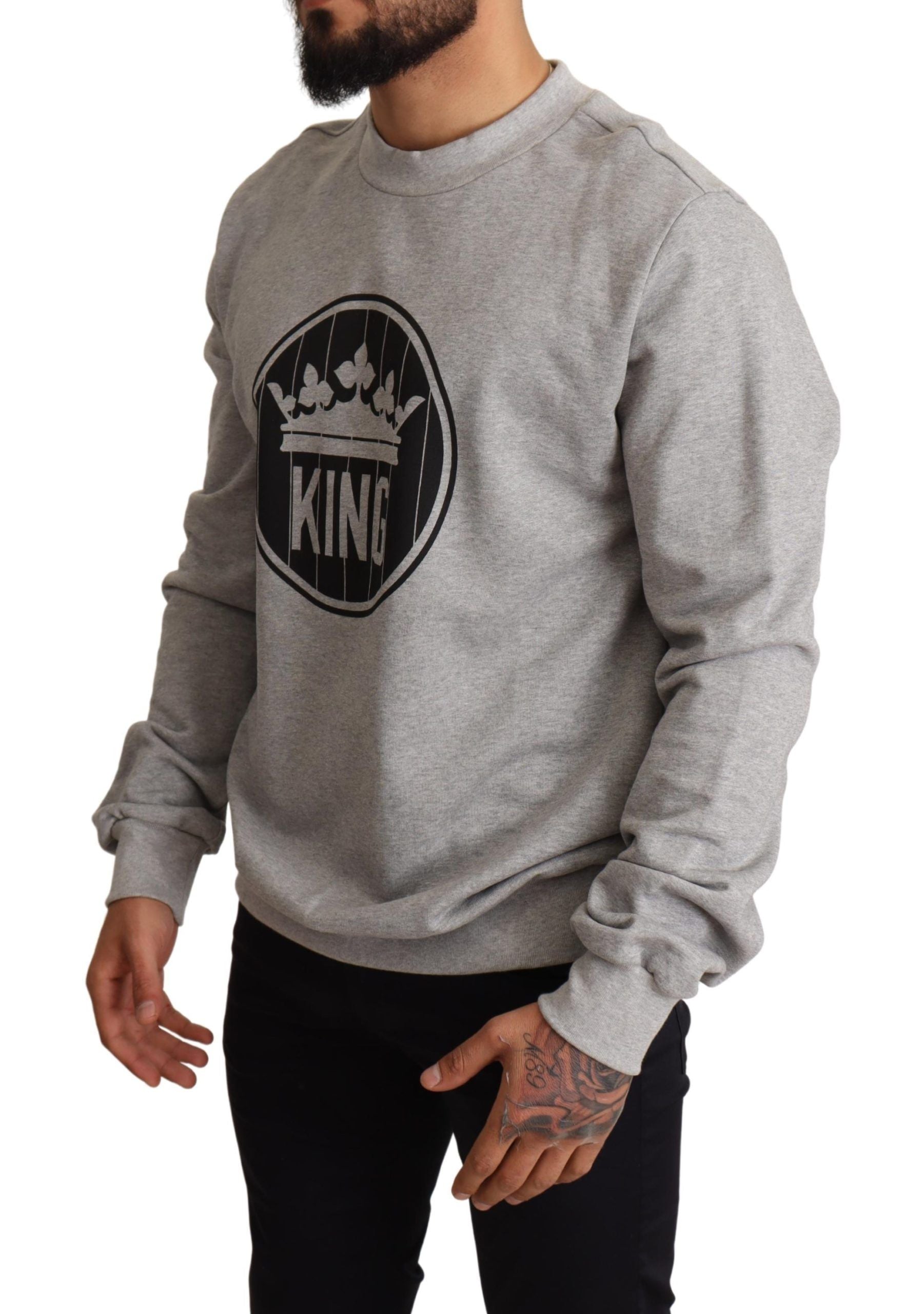 Dolce & Gabbana Grauer Crown King Print Baumwollpullover