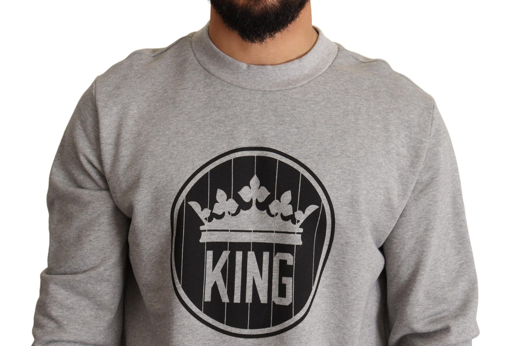 Dolce & Gabbana Grauer Crown King Print Baumwollpullover