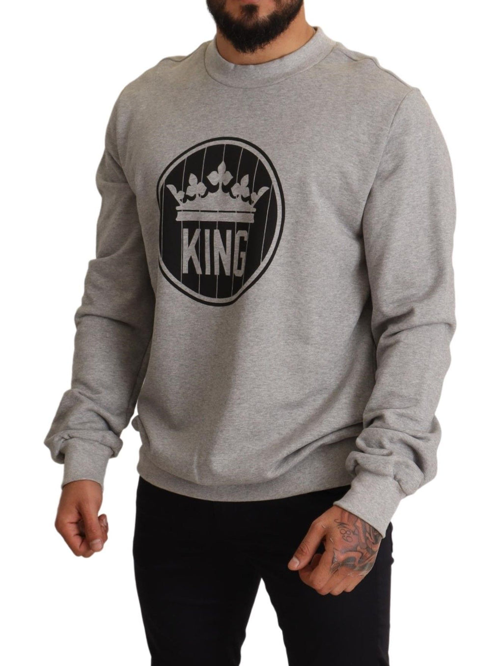 Dolce & Gabbana Grauer Crown King Print Baumwollpullover