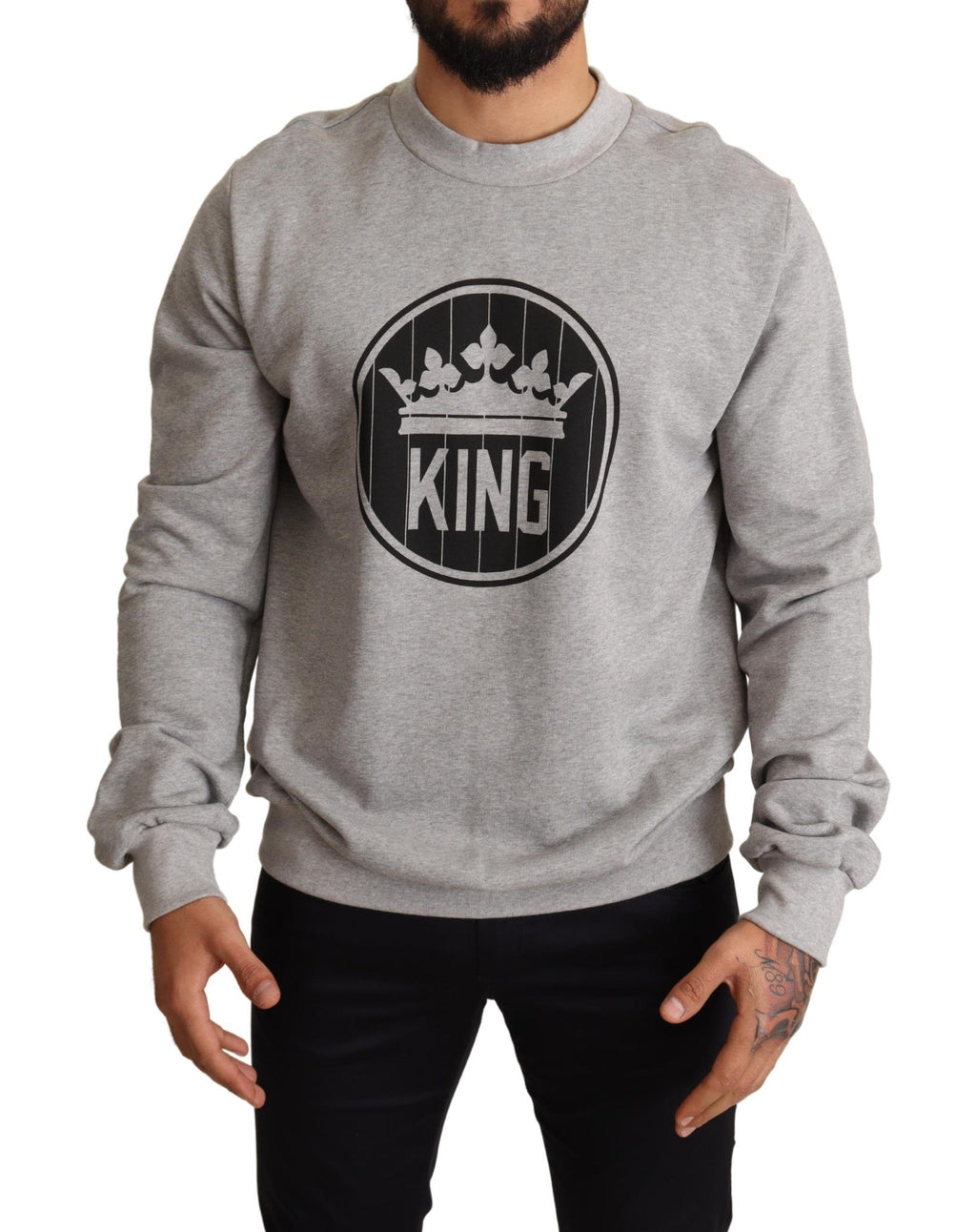 Dolce & Gabbana Grauer Crown King Print Baumwollpullover