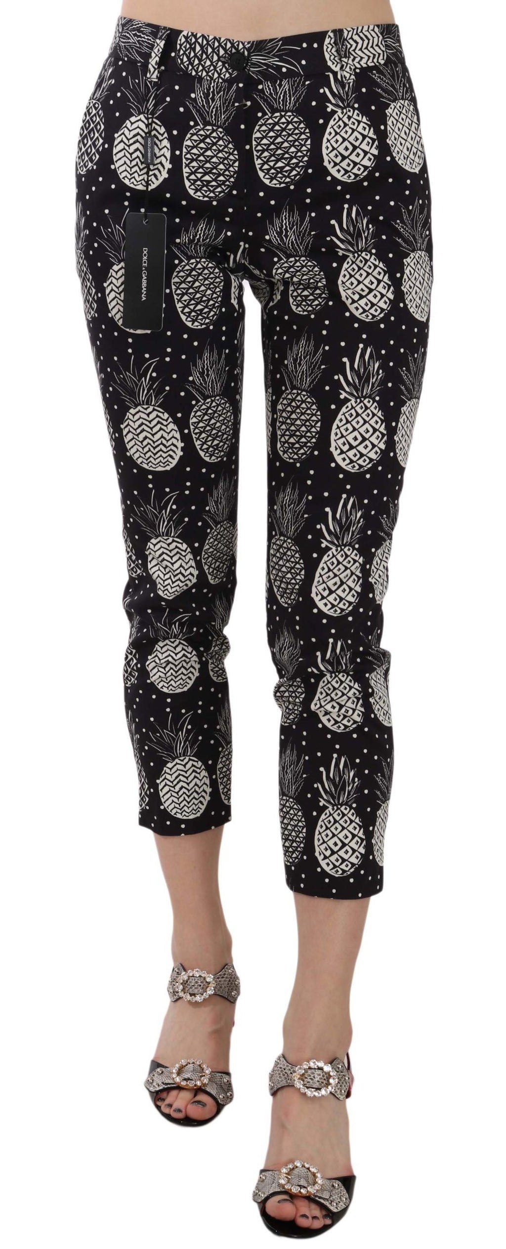 Dolce & Gabbana Schwarze Ananas Print Skinny Capri Hosen