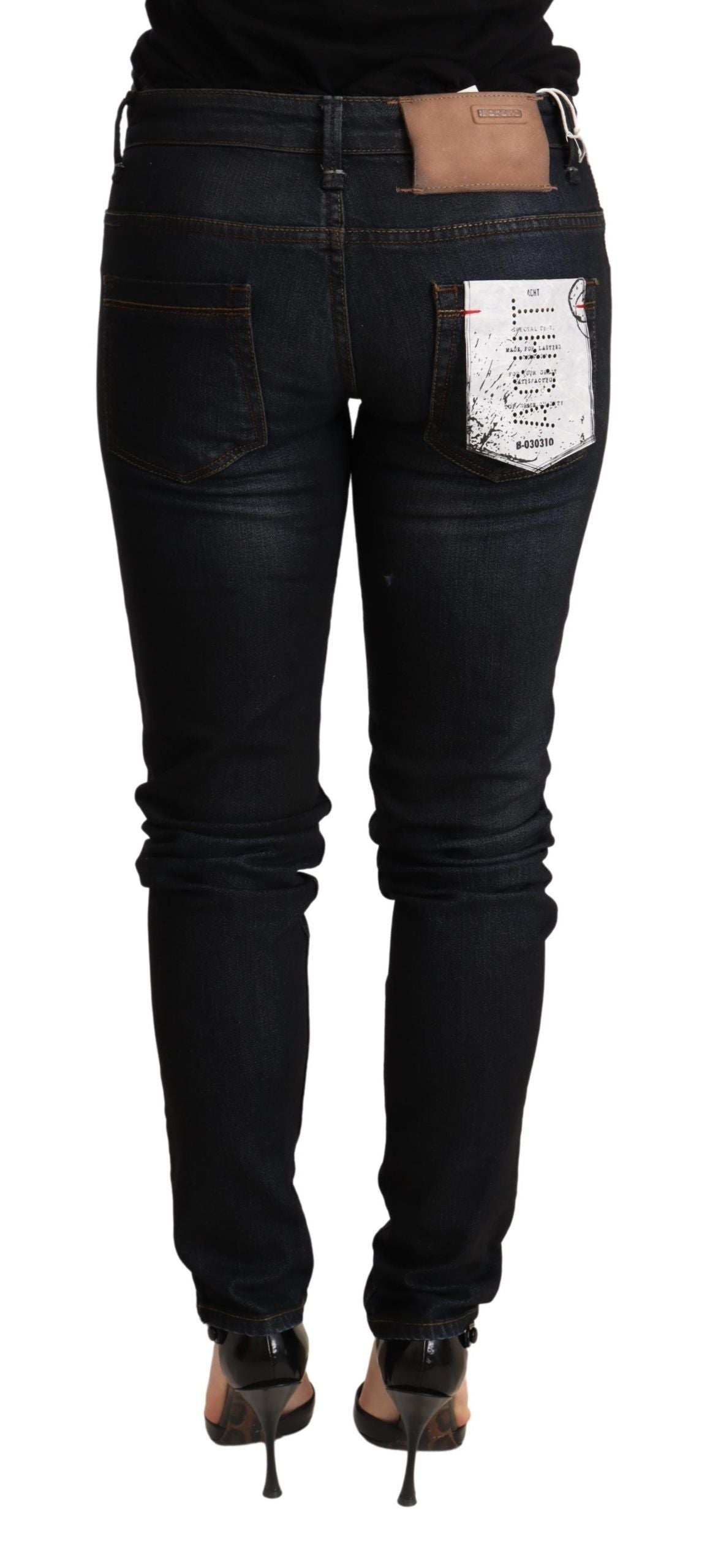 Acht Blau gewaschene Skinny-Denim-Hose mit niedriger Taille