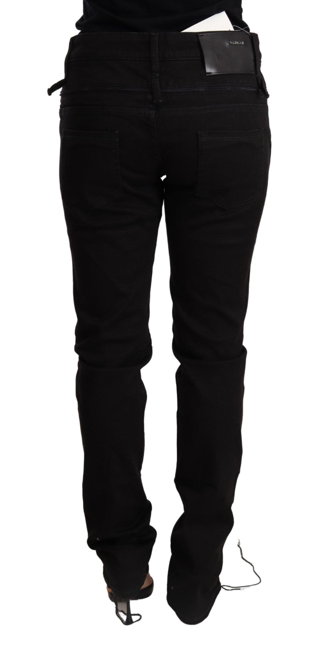 Acht Schwarze Skinny Denim Jeans Hose mit niedriger Taille
