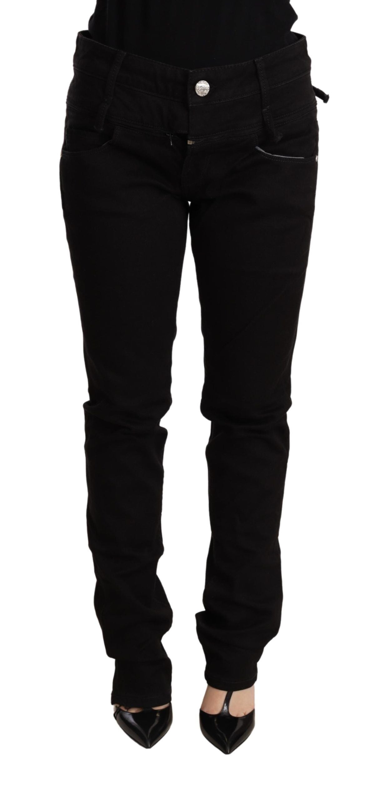 Acht Schwarze Skinny Denim Jeans Hose mit niedriger Taille