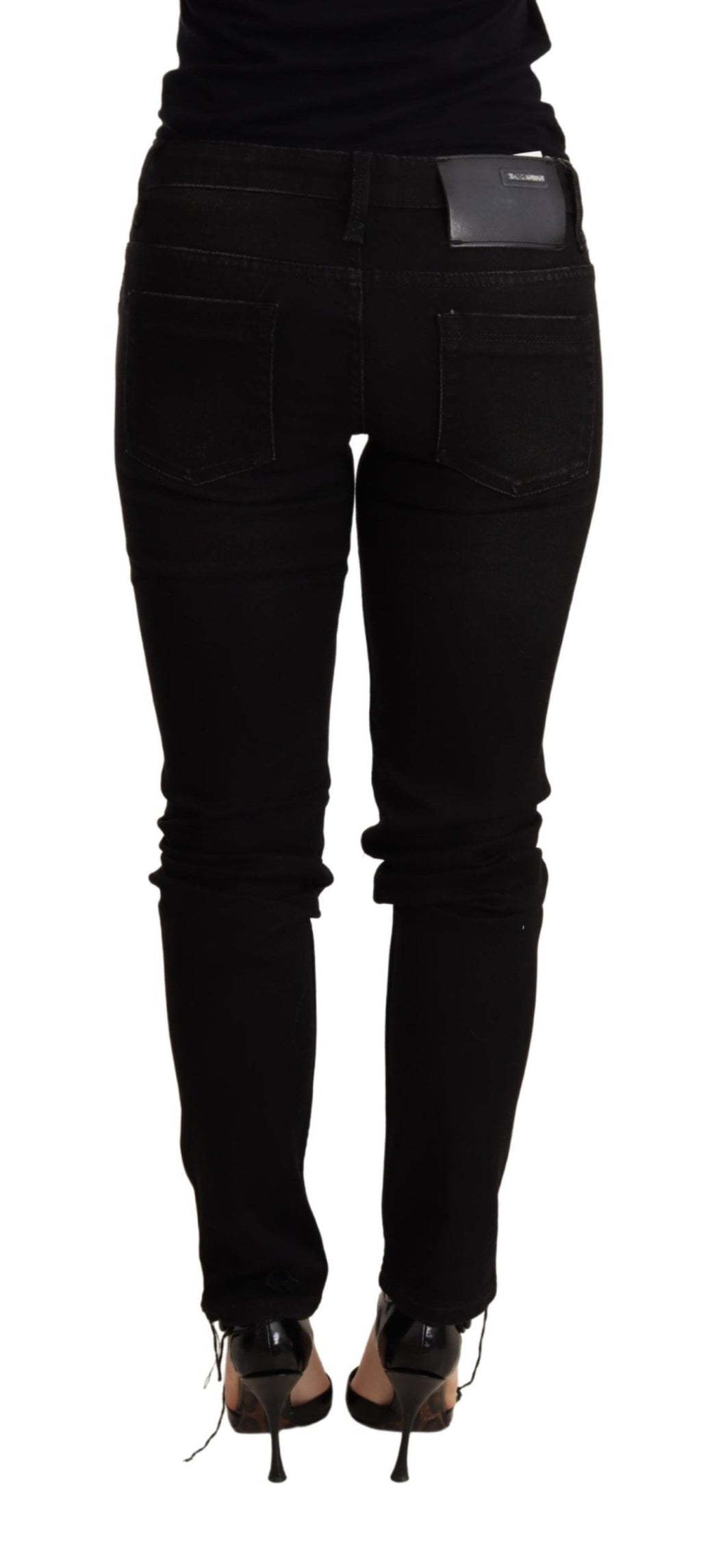 Acht Schwarze Skinny-Denim-Hose mit niedriger Taille