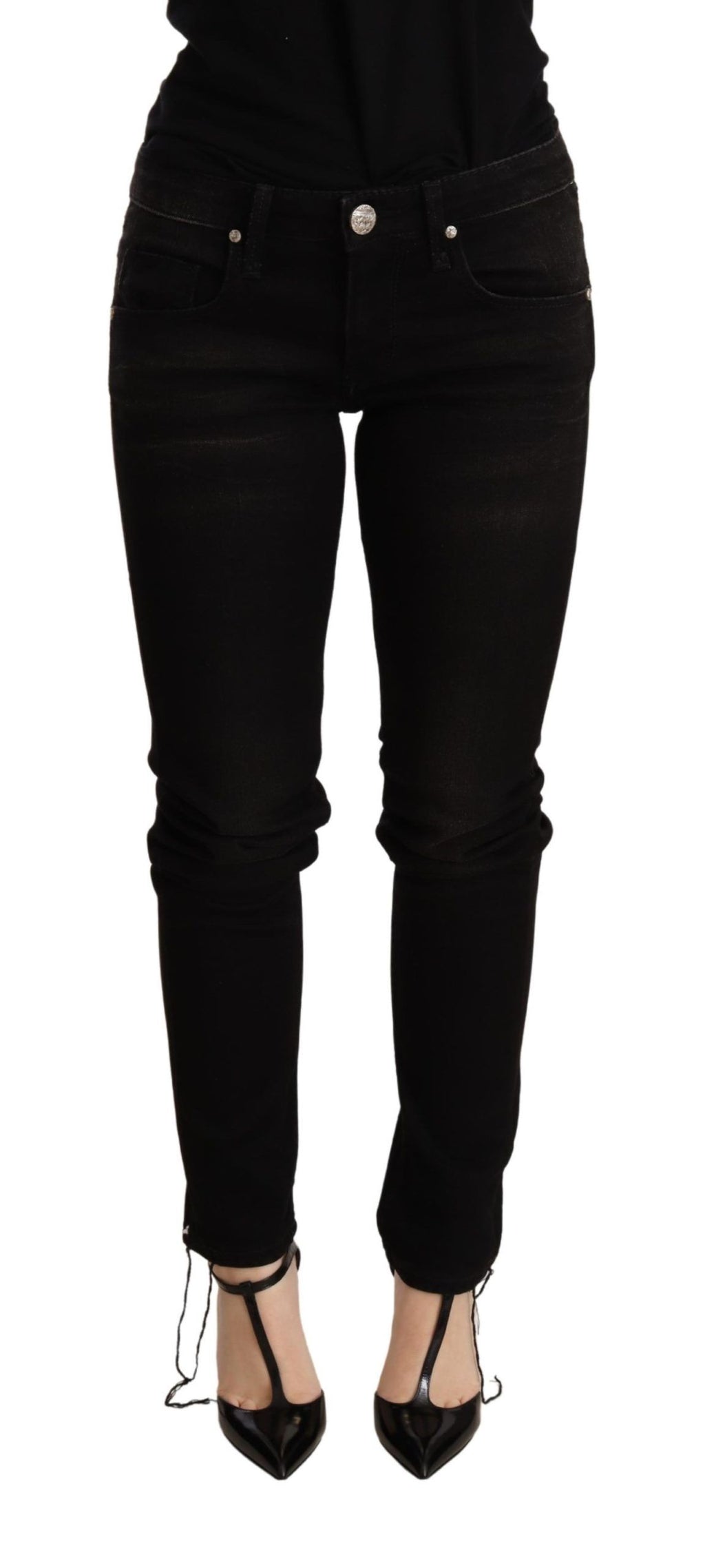 Acht Schwarze Skinny-Denim-Hose mit niedriger Taille