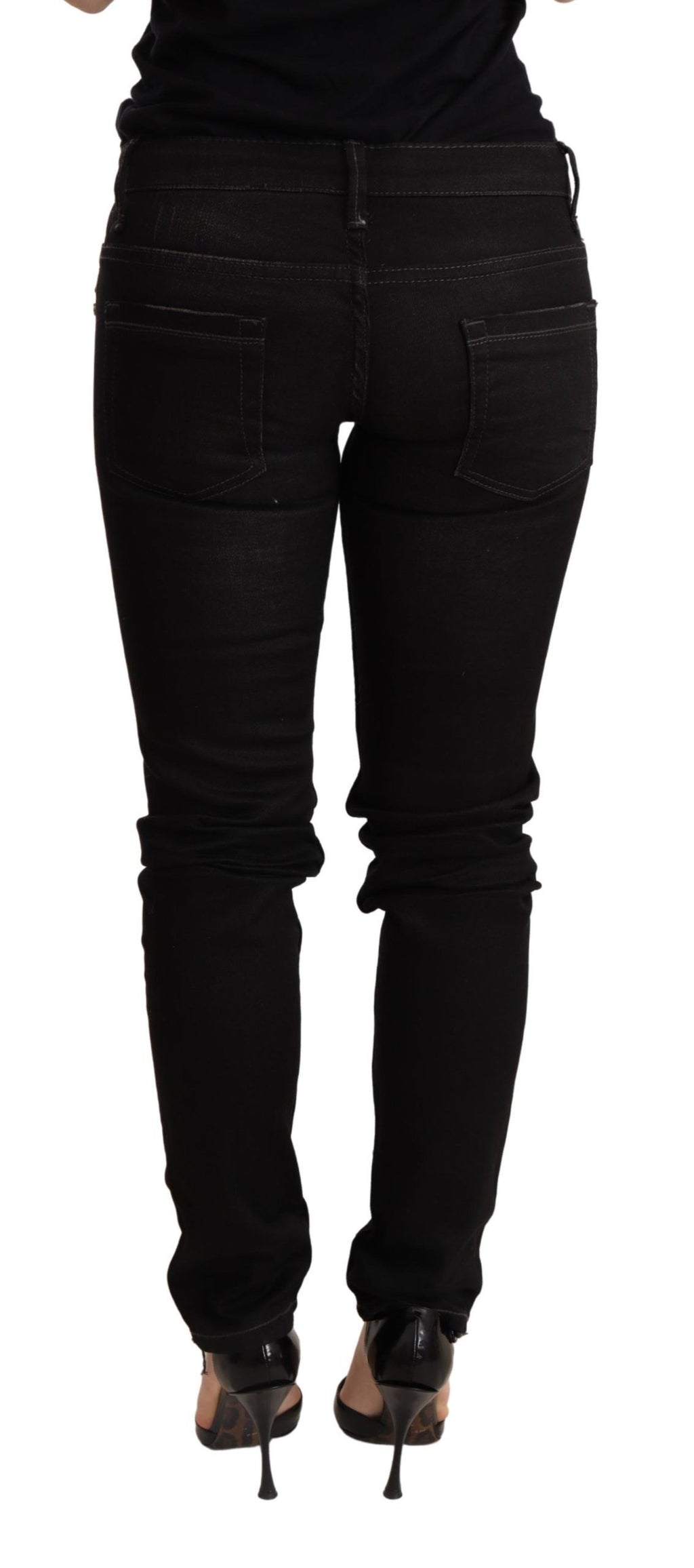 Acht Schwarze Skinny-Denim-Hose mit niedriger Taille