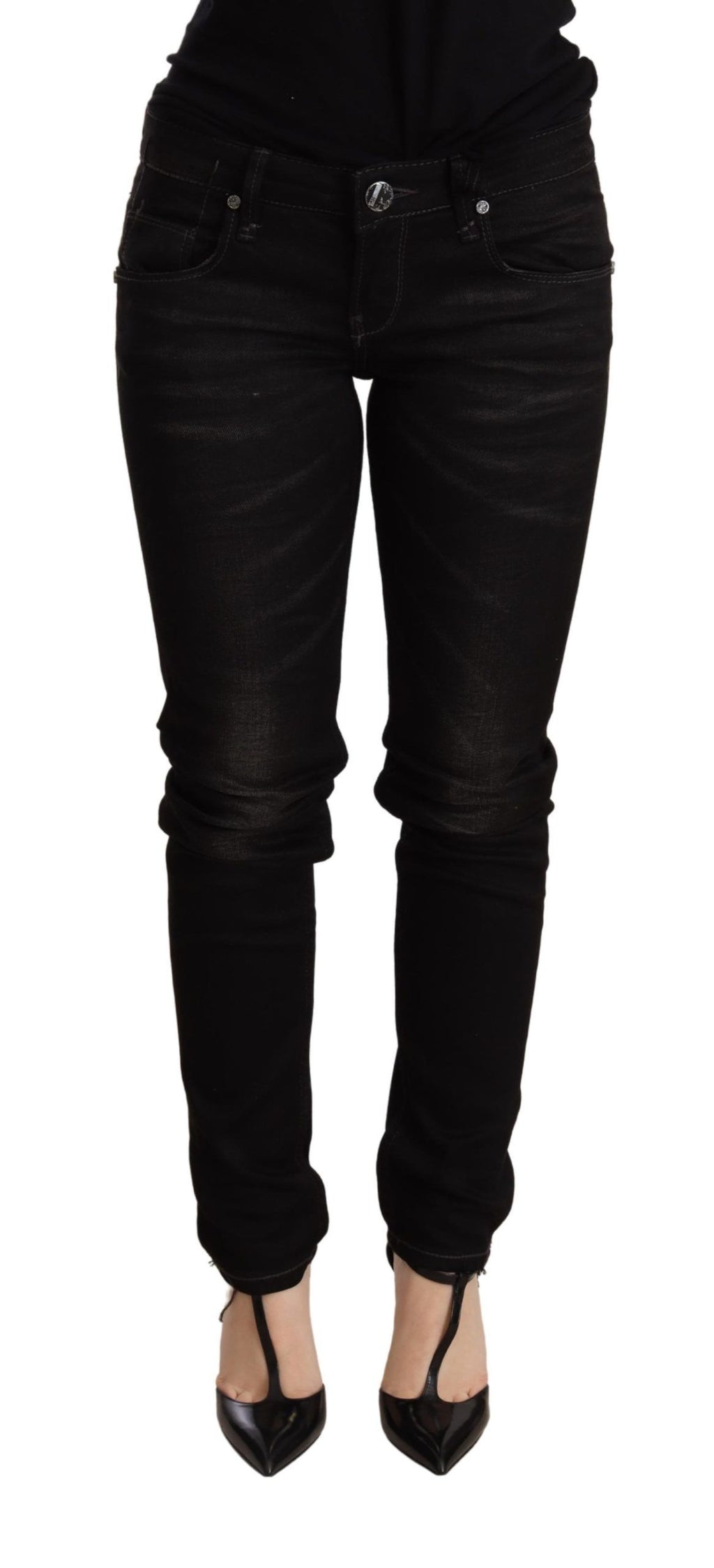 Acht Schwarze Skinny-Denim-Hose mit niedriger Taille