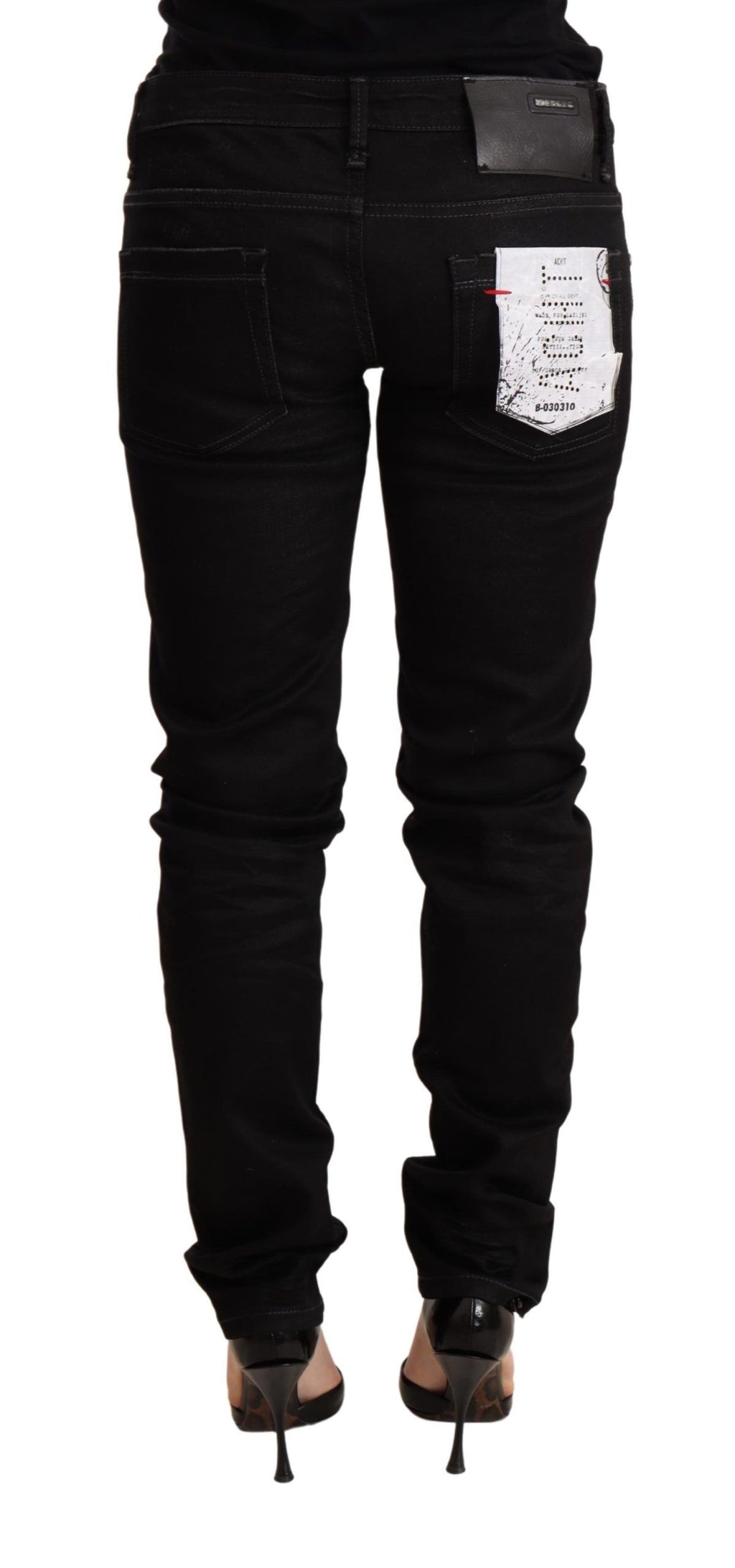 Acht Schwarze Skinny Denim-Hose aus Baumwolle mit niedriger Taille