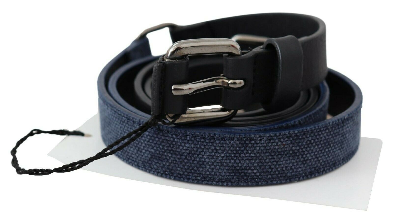Costume National Schwarz Blau Leder Silber Logo Gürtel