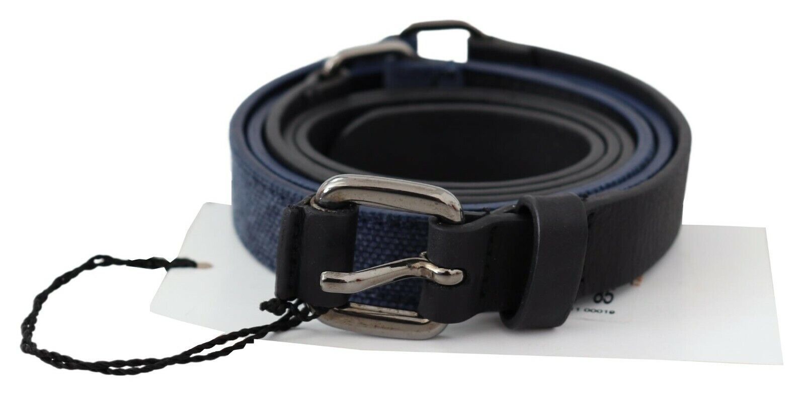 Costume National Schwarz Blau Leder Silber Logo Gürtel