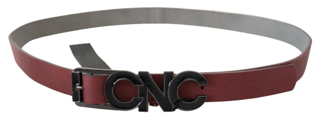 Costume National Maroon Skinny Leder Logo Mode Gürtel