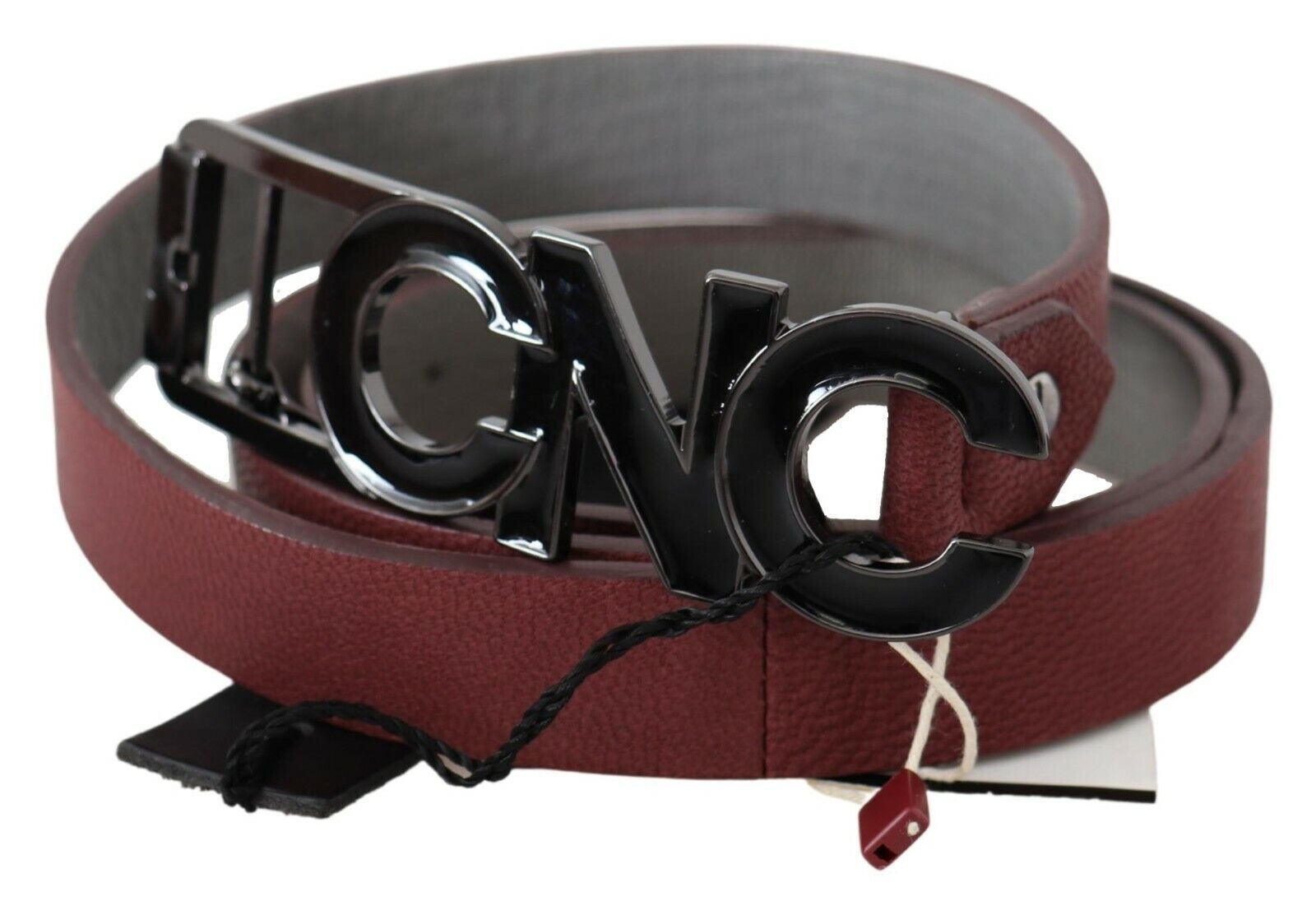 Costume National Maroon Skinny Leder Logo Mode Gürtel