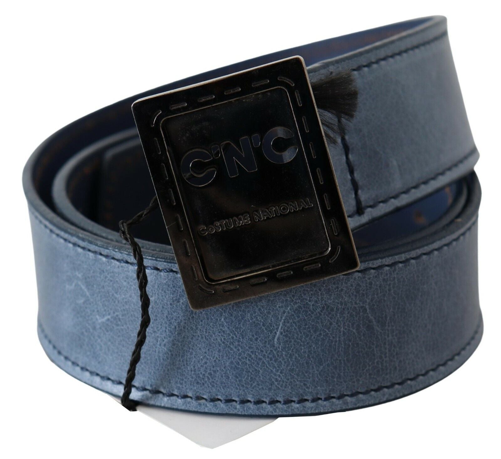 Costume National Blauer normaler Ledergürtel mit Logoschnalle