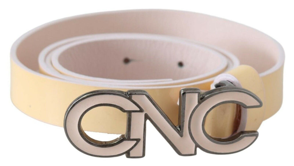 Costume National Beige Leder Rosa Buchstabe Logo Gürtel