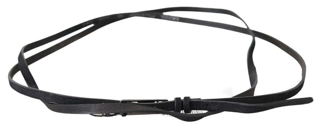 Costume National Schwarzer Leder Skinny Logo Schnallengürtel