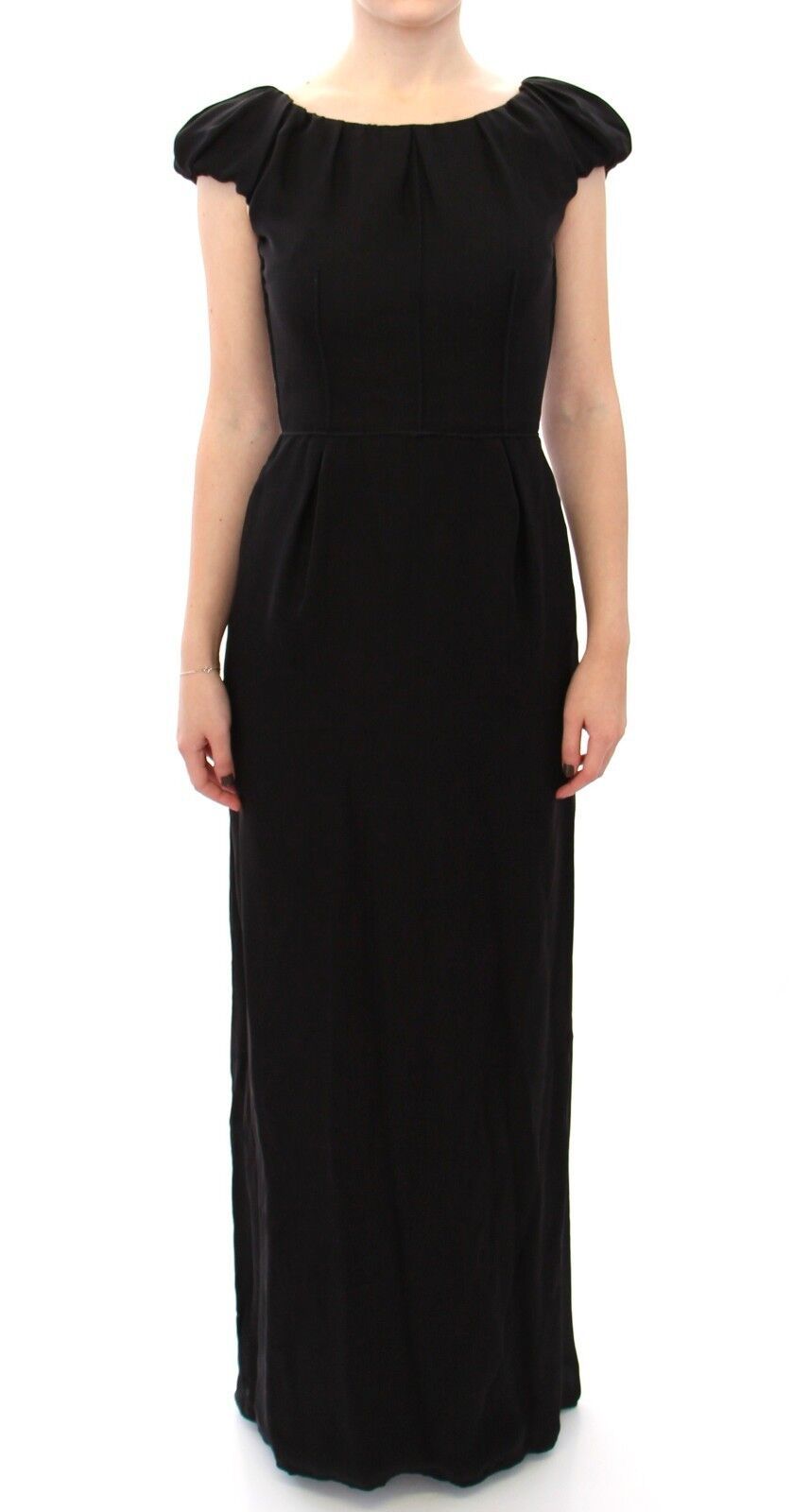 Dolce & Gabbana Schwarzes Seiden-Kurzarm-Kleid Maxi IT Kleid
