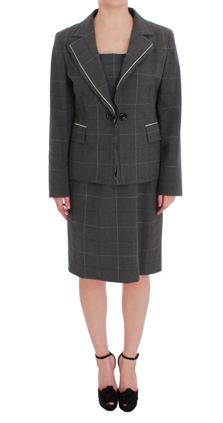 BENCIVENGA Graues kariertes Baumwollblazer-Kleid-Set Anzug