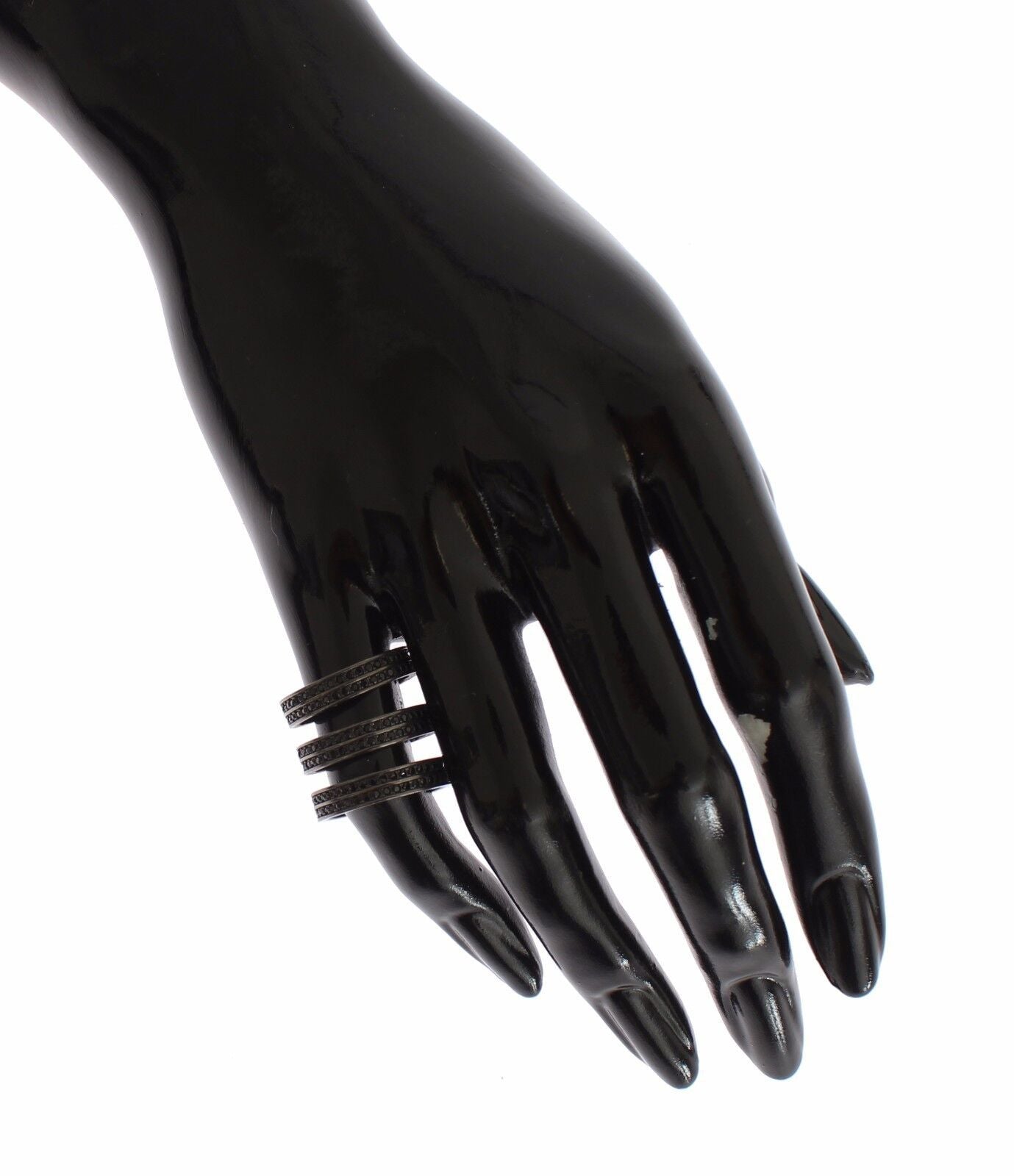 Nialaya Schwarzer CZ Rhodium 925 Silber Ring