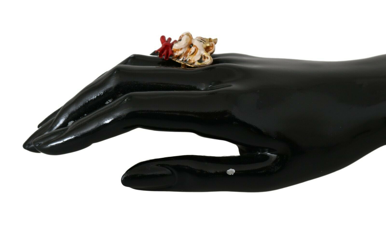 Dolce & Gabbana Gold Messing Harz Beige Hund Haustier gebrandmarkt Accessoire Ring