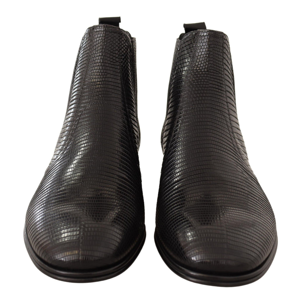 Dolce & Gabbana Schwarze Lederstiefeletten aus Eidechsenhaut