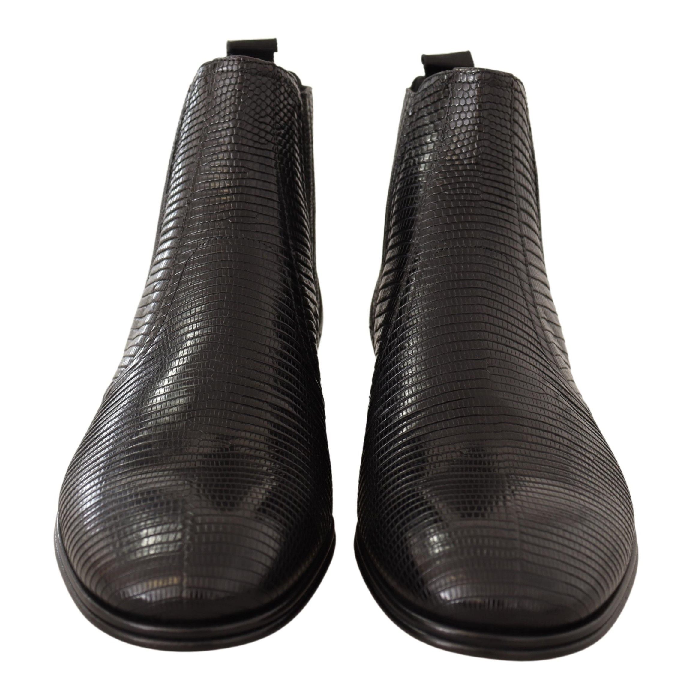 Dolce & Gabbana Schwarze Lederstiefeletten aus Eidechsenhaut