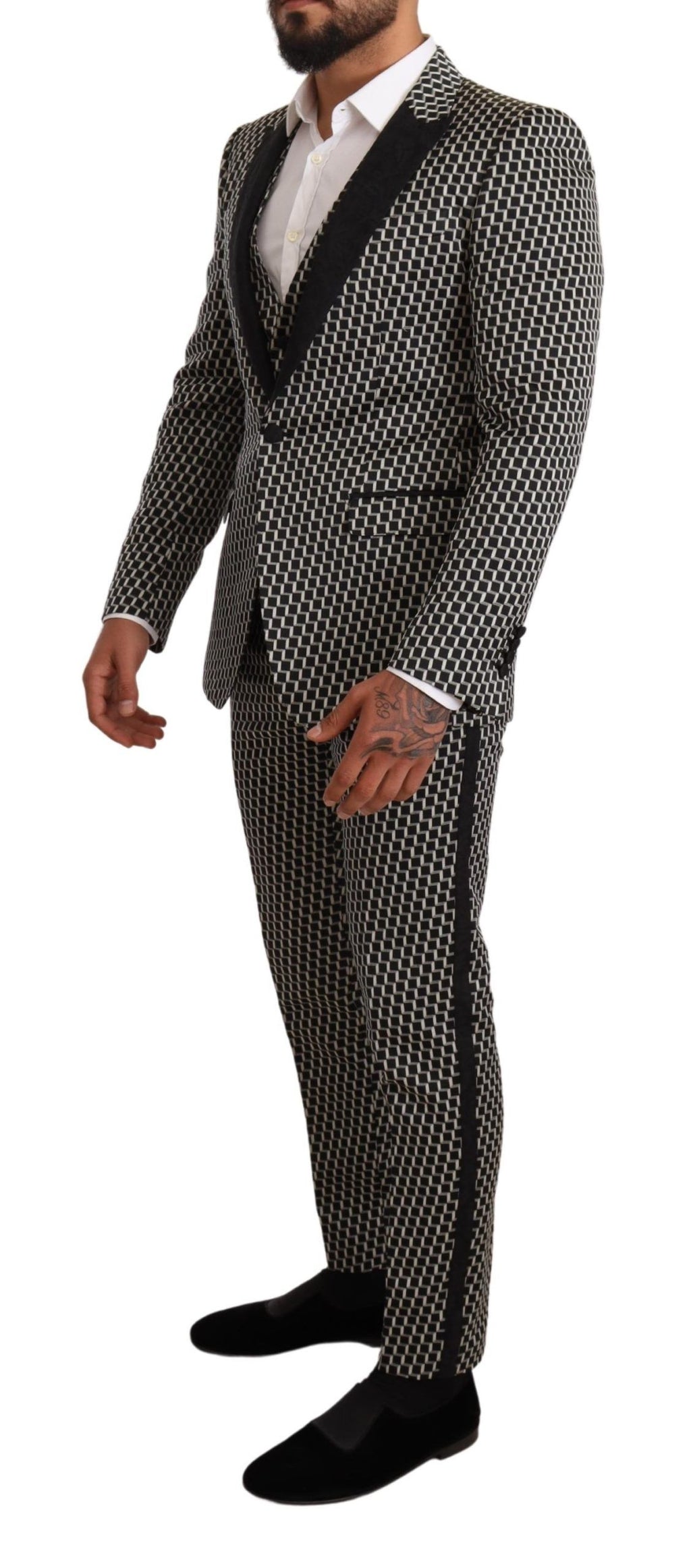 Dolce & Gabbana Schwarz Weiß Karo 3er Set MARTINI Anzug