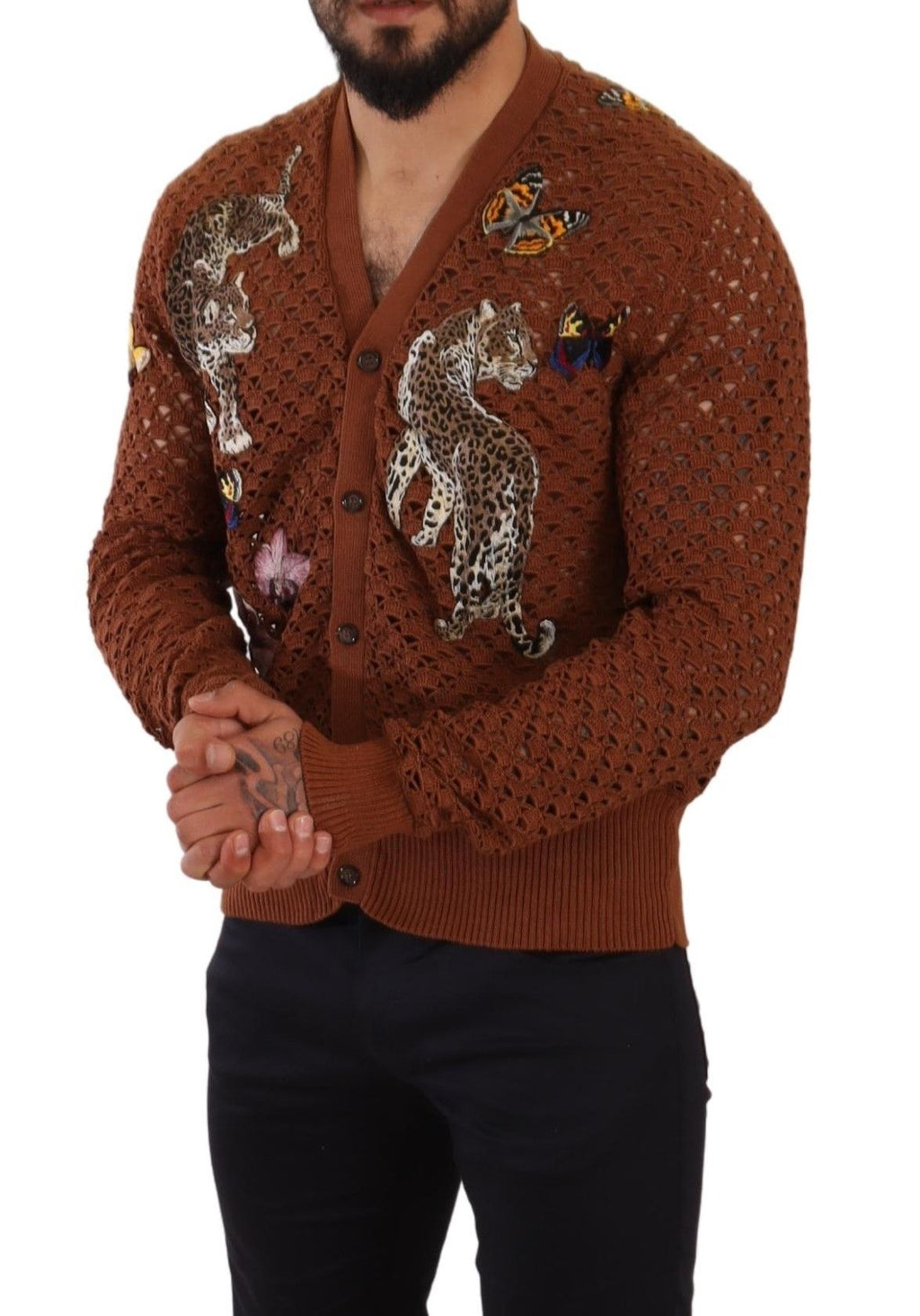 Dolce & Gabbana Brauner Leopard-Schmetterling-Strickpullover