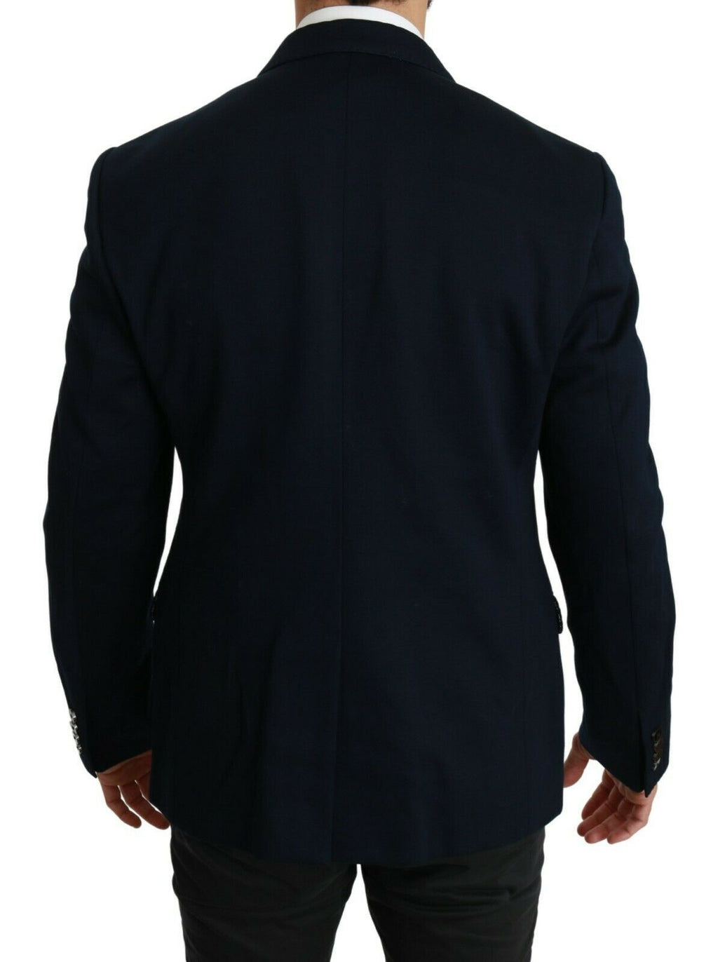 Dolce & Gabbana Blaue solide Baumwoll-Seiden-Stretchjacke Blazer